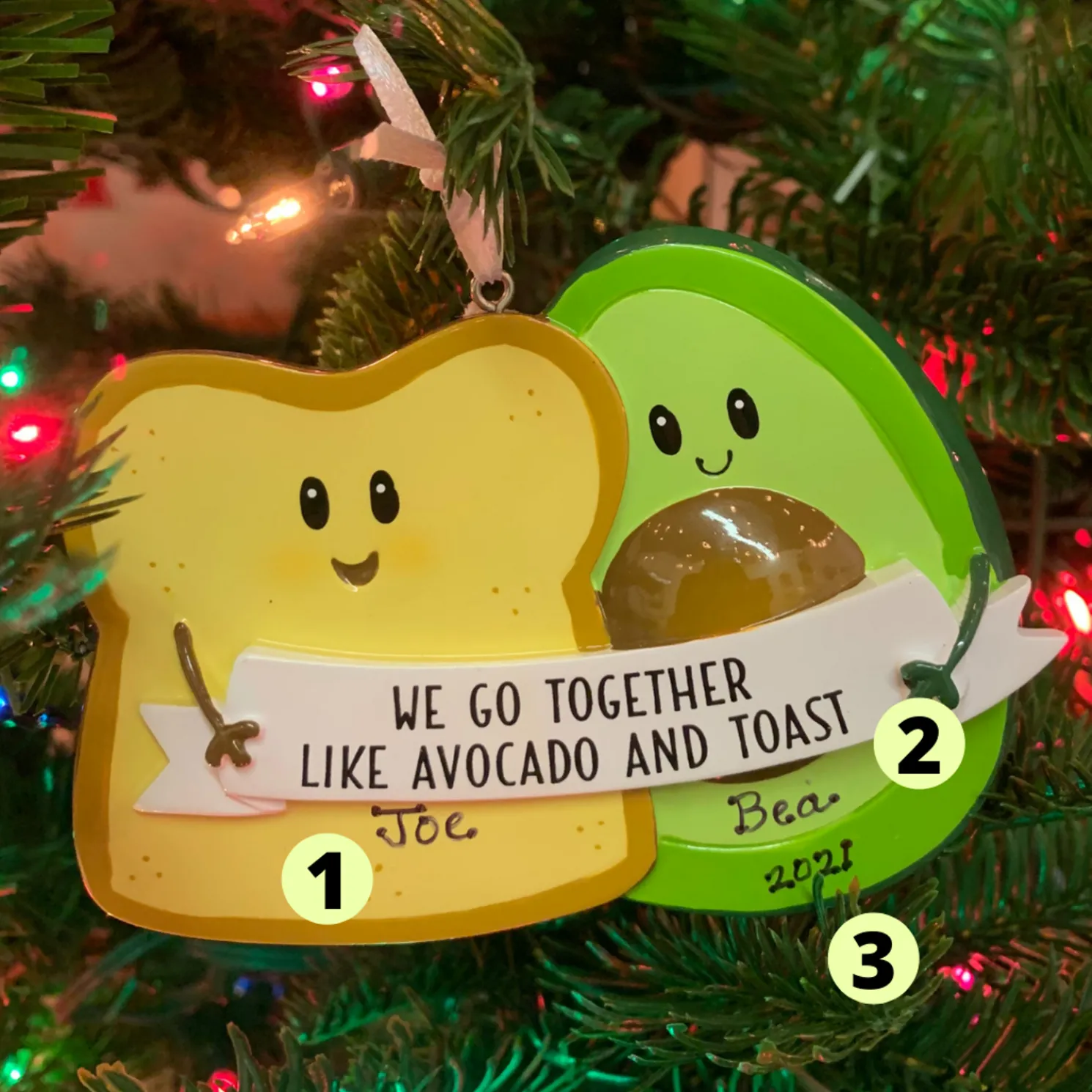 4.25" Avocado and Toast Couple Personalized Christmas Ornament OR2199
