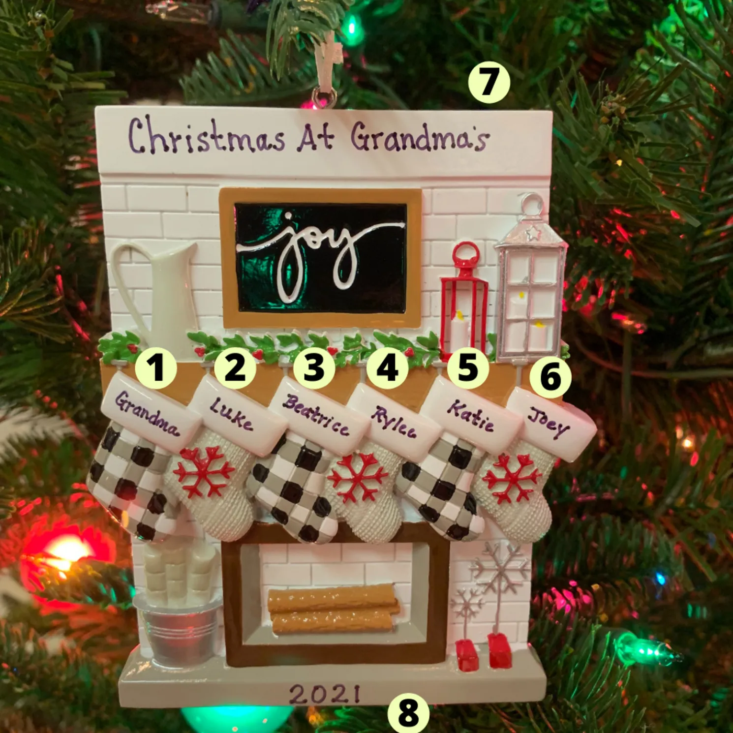 5" Fireplace Mantle Stocking Family of 6 Personalized Christmas Ornament OR2030-6