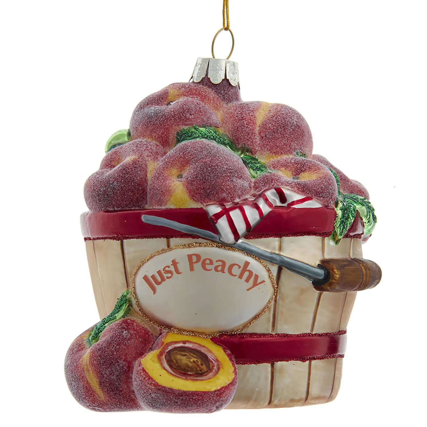 5.5 Noble Gems Peaches in Basket Glass Christmas Ornament NBX0050