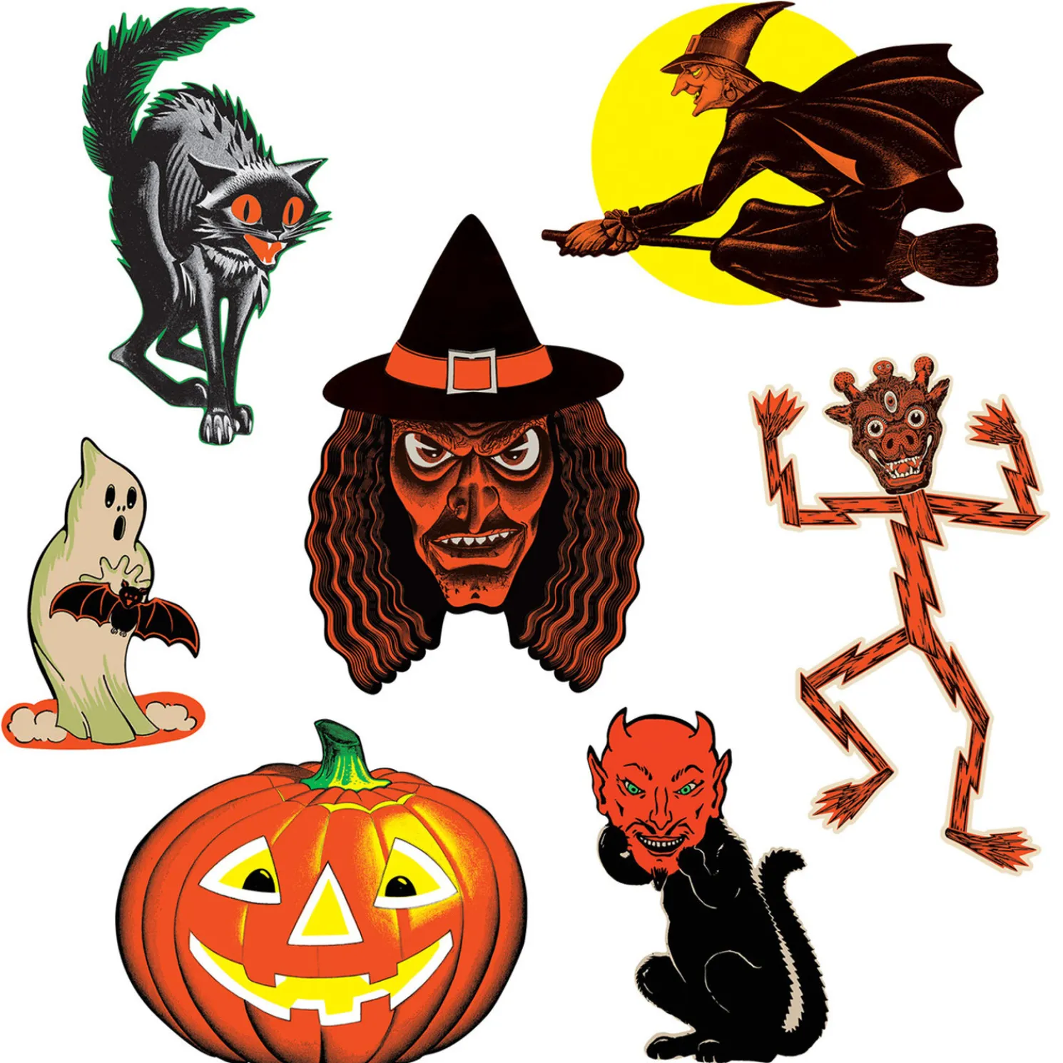Beistle 9.5"-16" Vintage Halloween Classic Cutouts Set of 7 00429