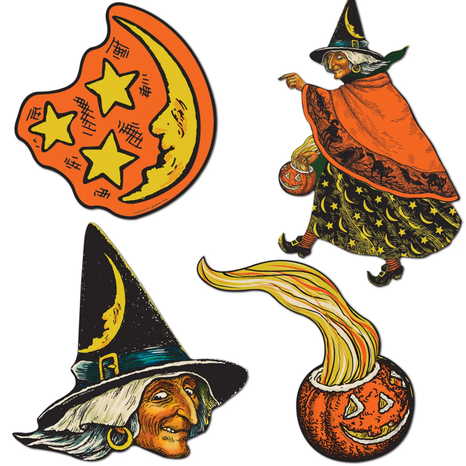 Beistle Vintage 6.5" - 10.5" Colorful Halloween Cutout Decorations 01187