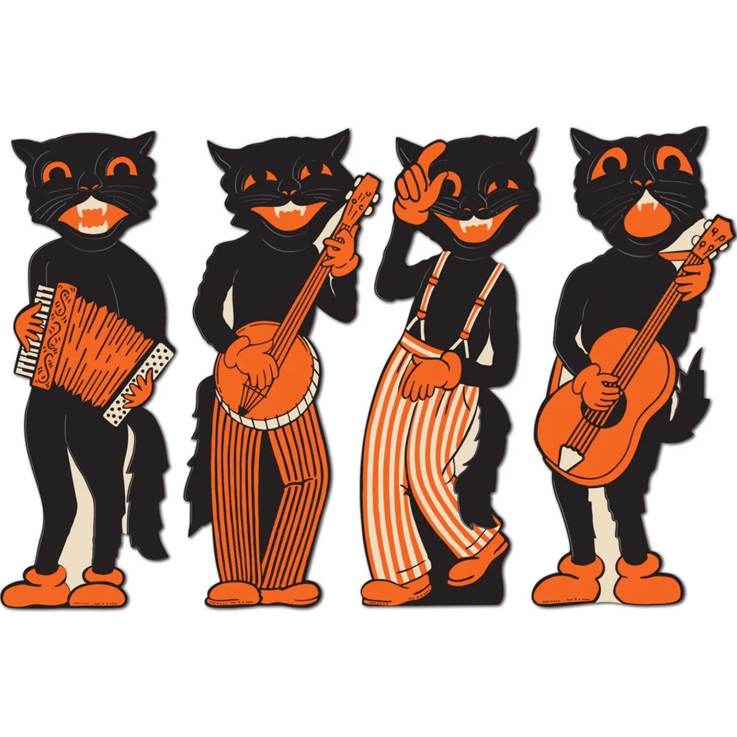 Beistle Vintage 17" Halloween Scat Cat Band Cutouts Decoration 01180