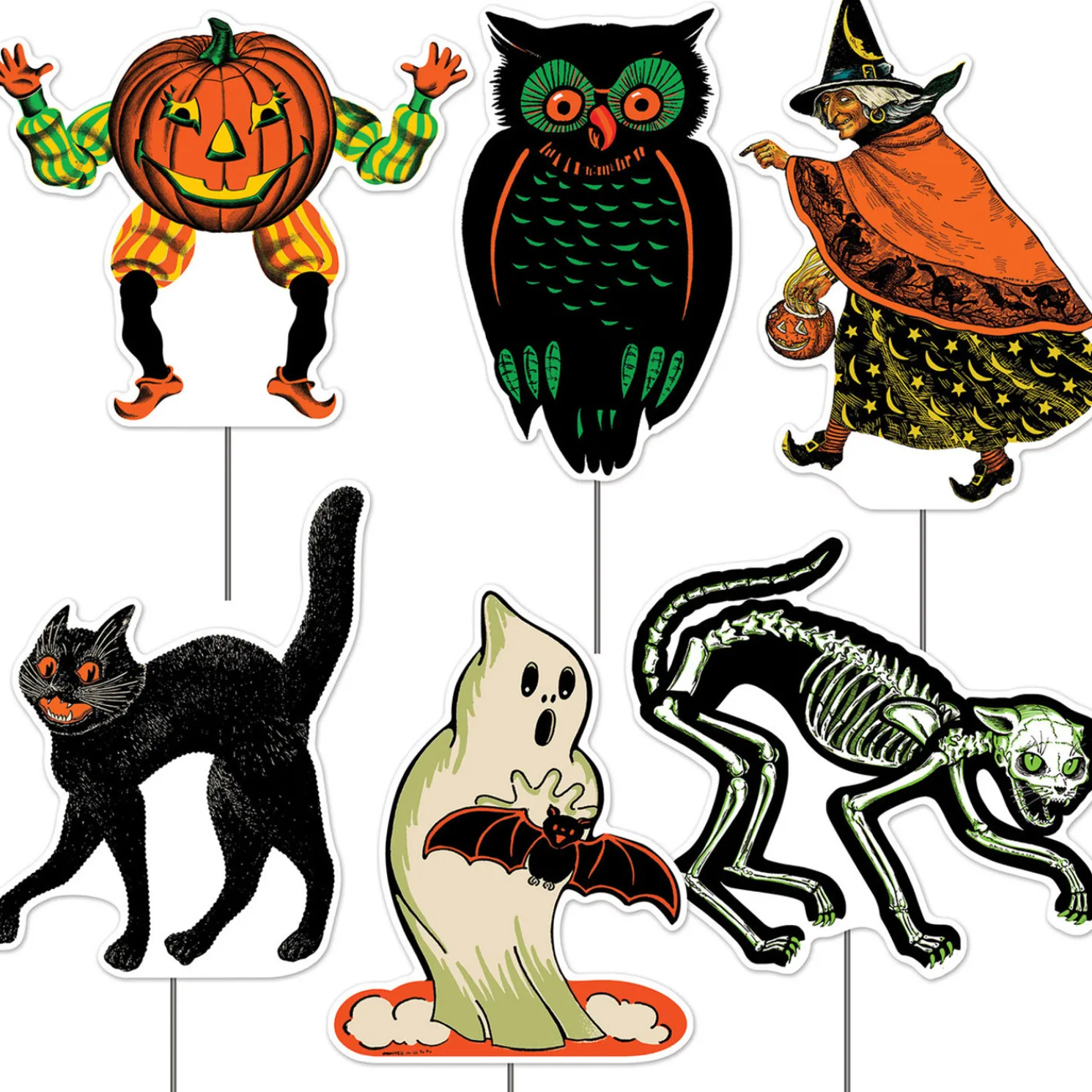 Beistle Vintage 11.5"-12.25" Plastic Halloween Yard Signs Outdoor Decor 00485