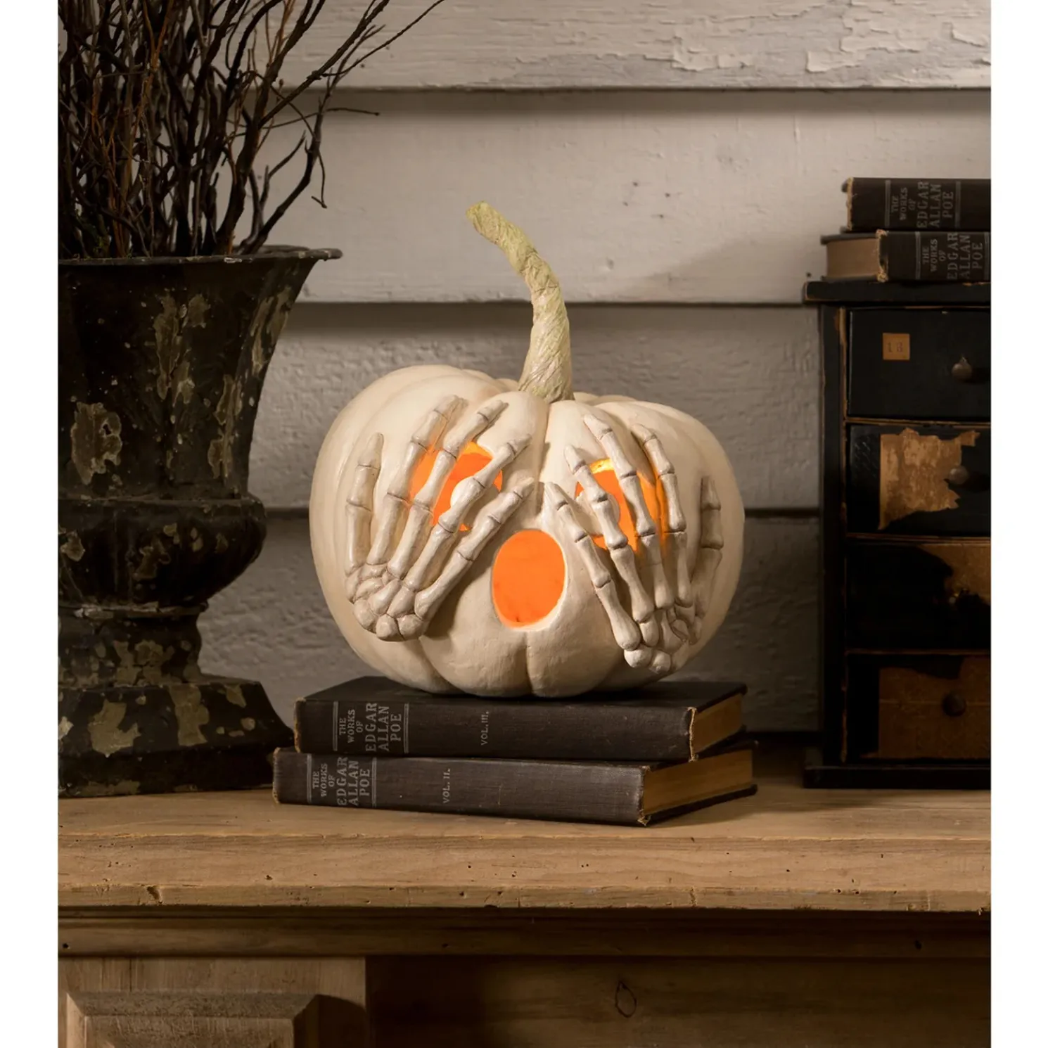 Bethany Lowe 10" Peek-a-Boo Pumpkin White Halloween Decoration TD3138