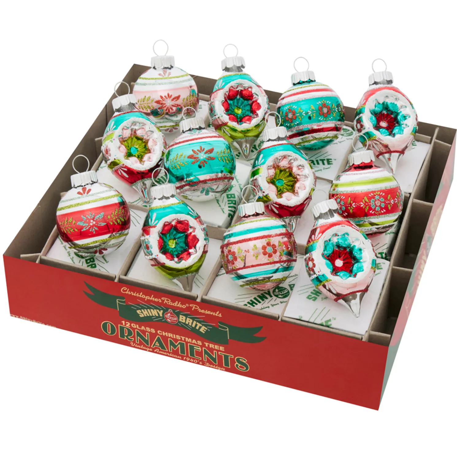 Christopher Radko Shiny Brite Festive Fete 1.75" Decorated Rounds & Shapes Christmas Ornaments 4028240