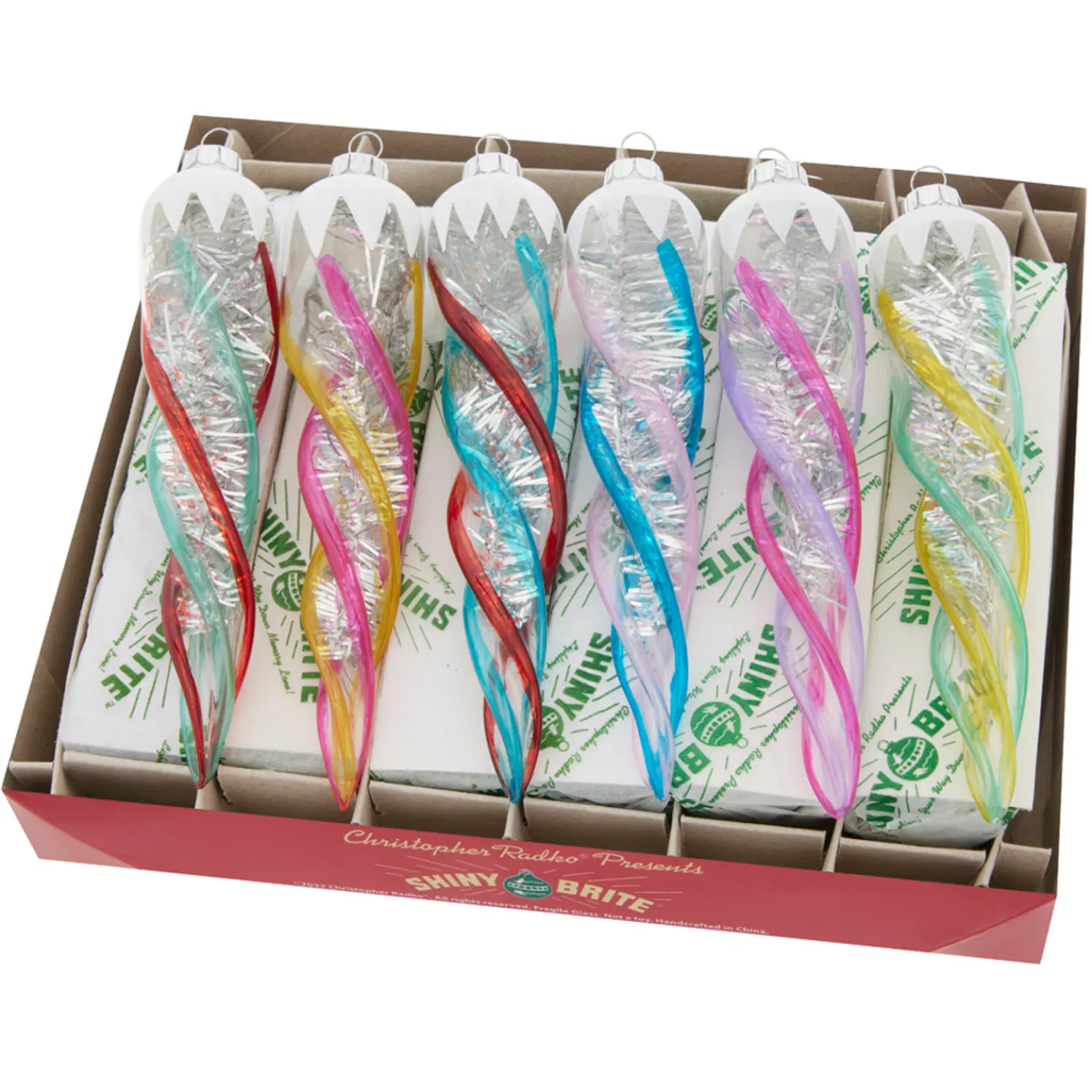 Christopher Radko Shiny Brite Vivid Vintage 6" Glass Icicle Ornaments 4028189