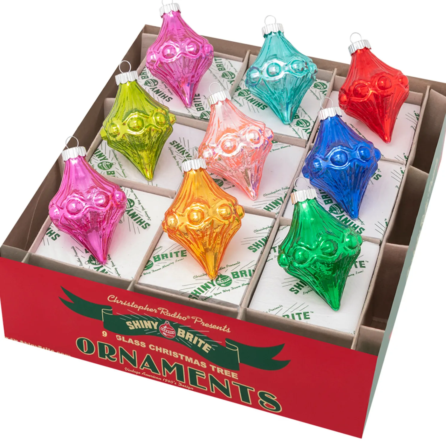 Christopher Radko Shiny Brite Confetti 2.5" Glass Shapes Christmas Ornaments 4028013