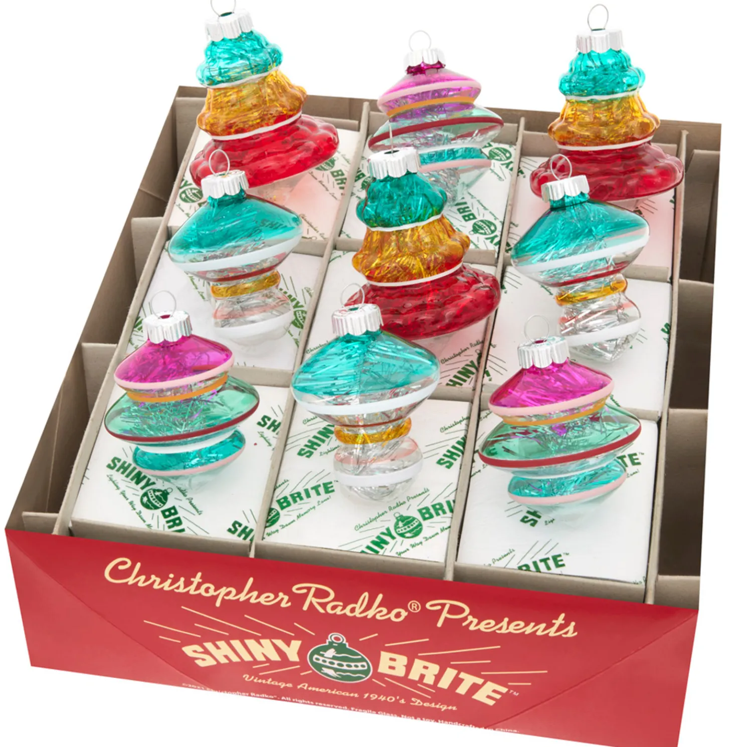 Christopher Radko Shiny Brite Vivid Vintage 2.5" Shapes Christmas Ornaments 4028186