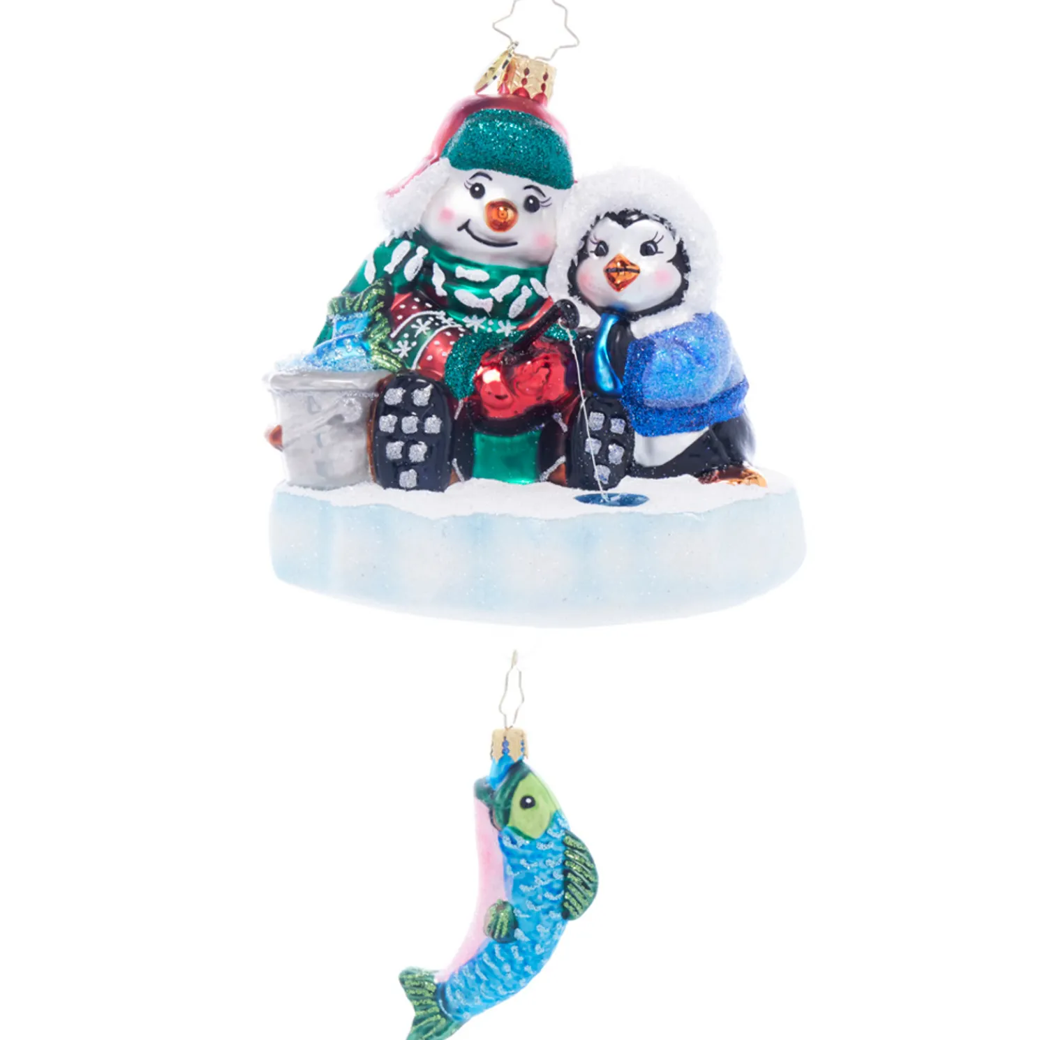 Christopher Radko Ice Fishing Snow Pals Glass Christmas Ornament 1021927