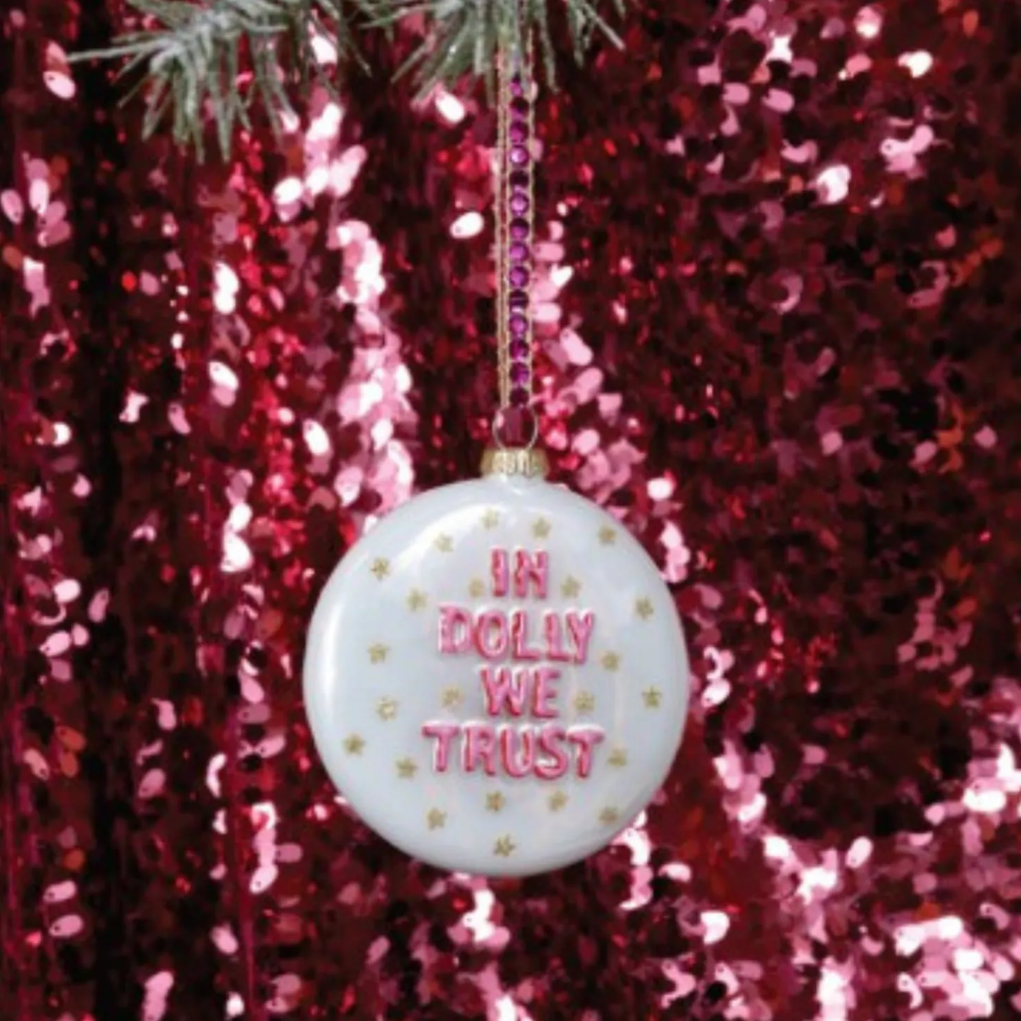 Cody Foster 5" In Dolly We Trust Glass Christmas Ornament GO-9316