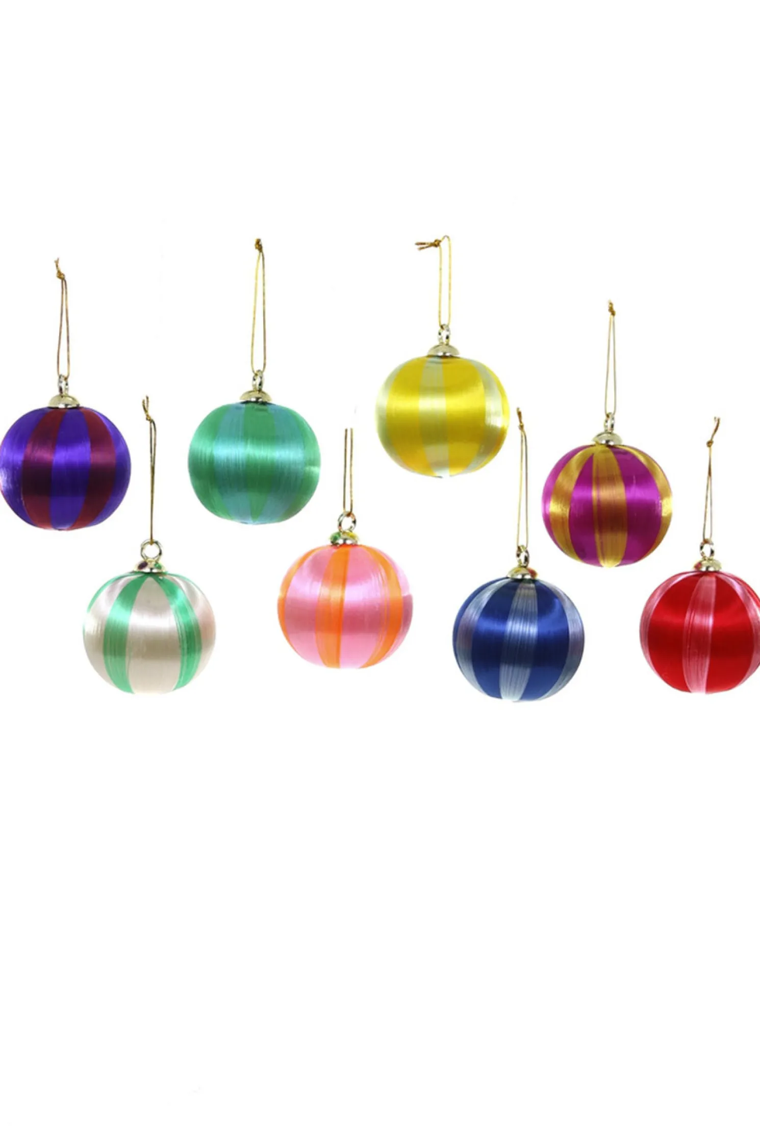 Cody Foster 3" Set of 8 Striped Bright Color Satin Vintage Inspired Christmas Ornaments MO-5507-L