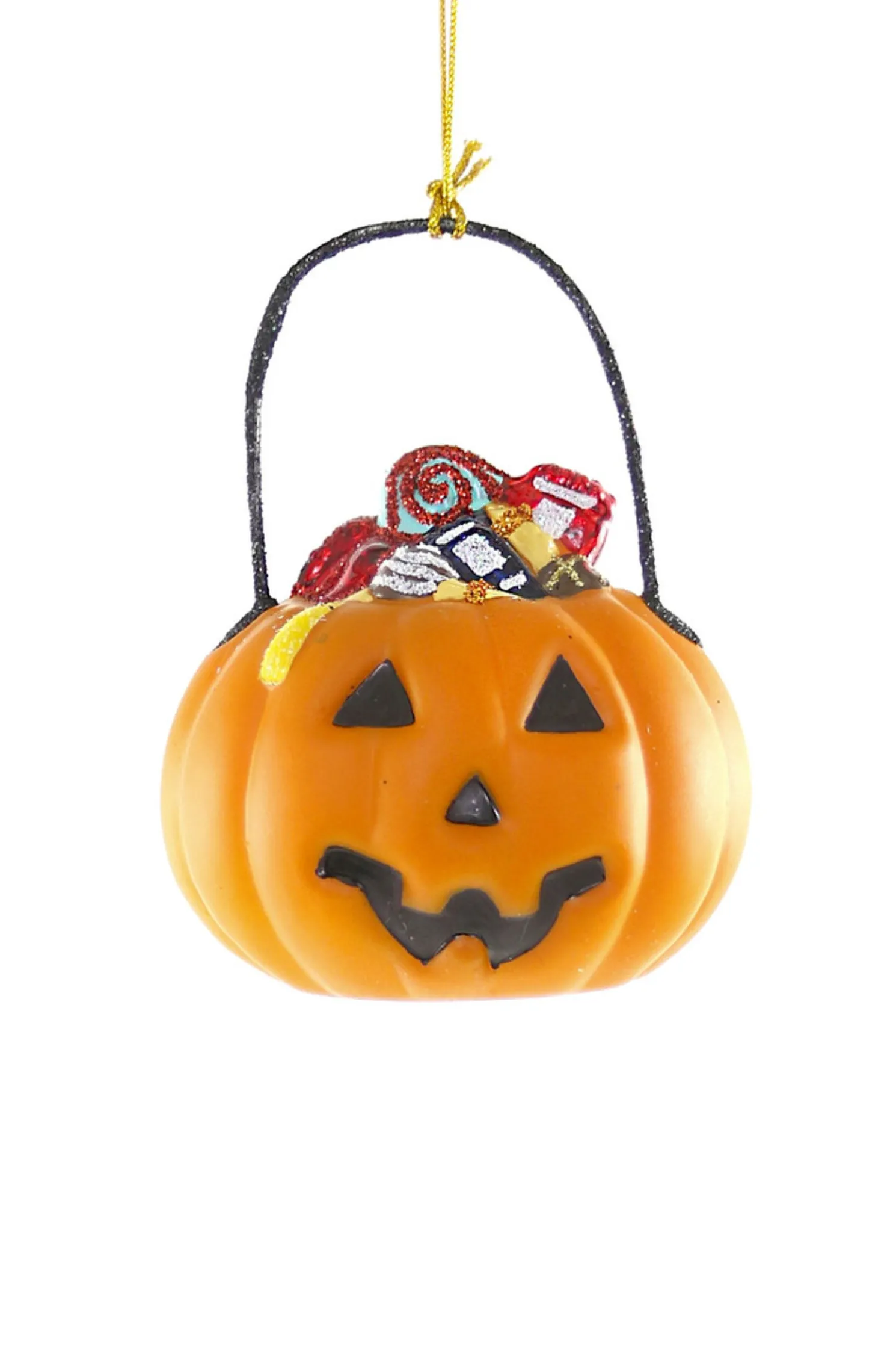 Cody Foster 3" Trick or Treat Jack-O-Lantern Candy Pail Glass Halloween Ornament GL-727