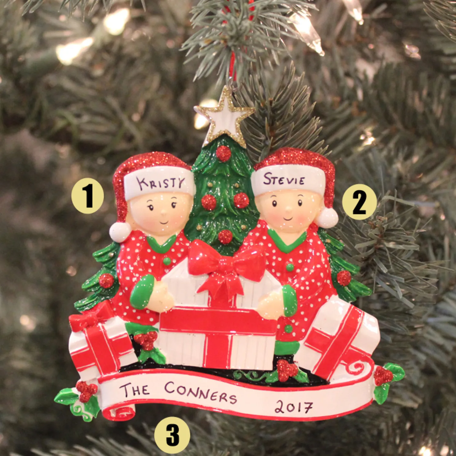 Couple Opening Presents Personalized Christmas Ornament OR1523-2