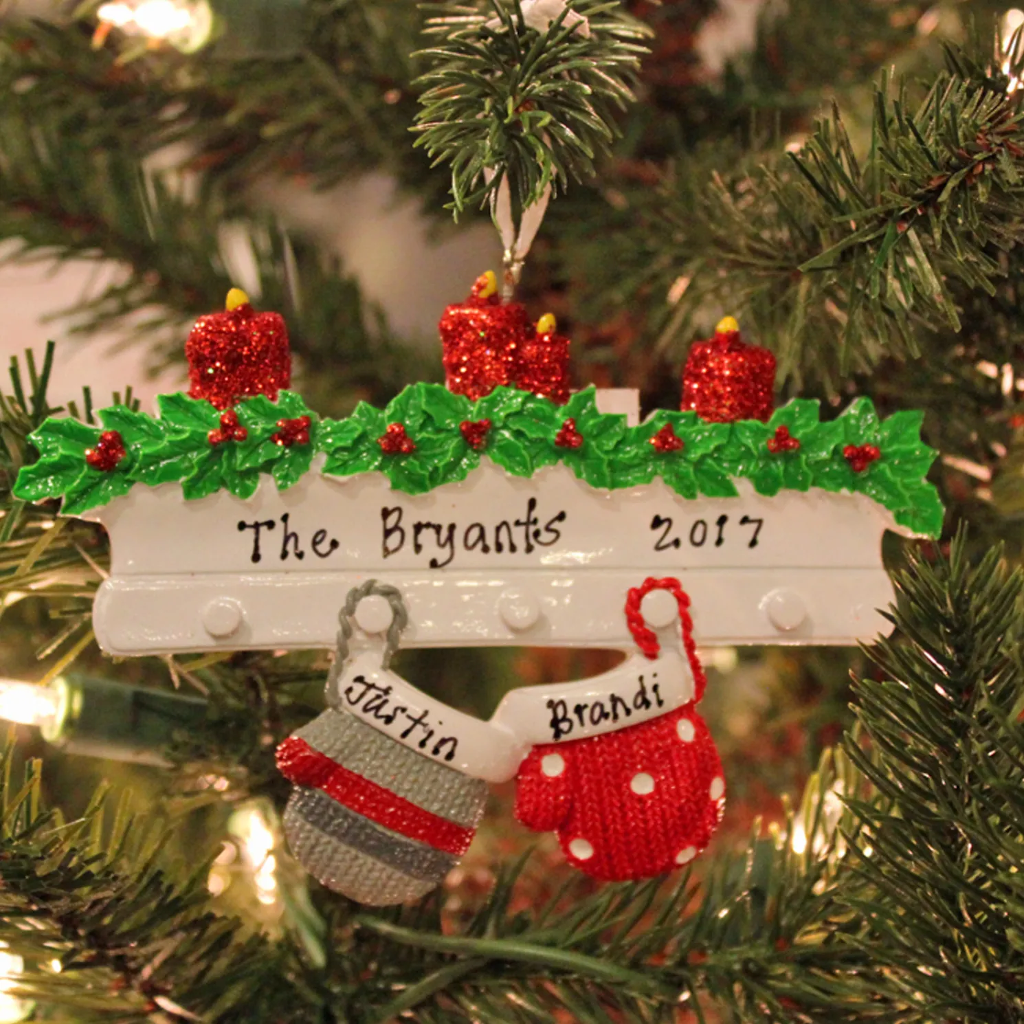 Family Personalized Christmas Ornament with 2 Mittens