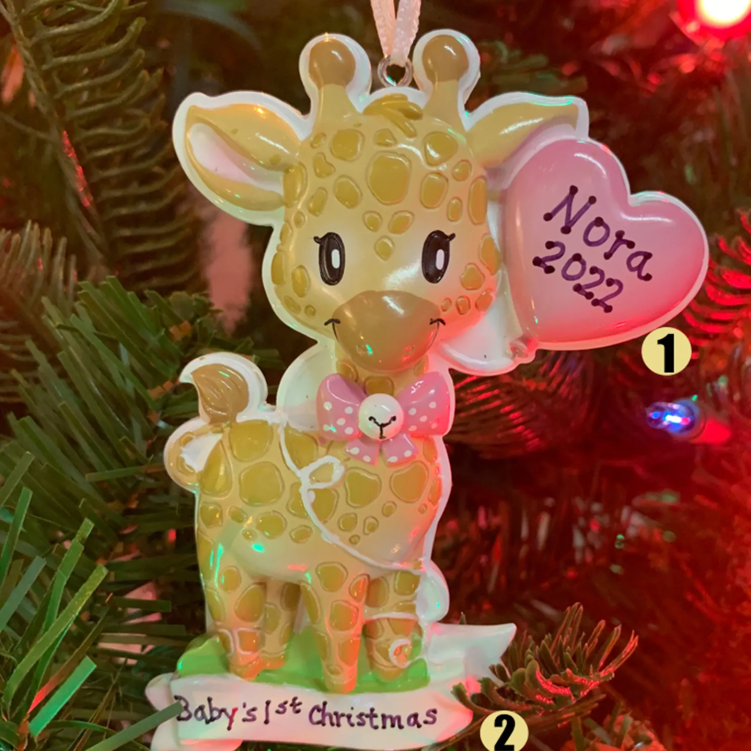 Giraffe Pink Balloon Personalized Christmas Ornament OR2236-F
