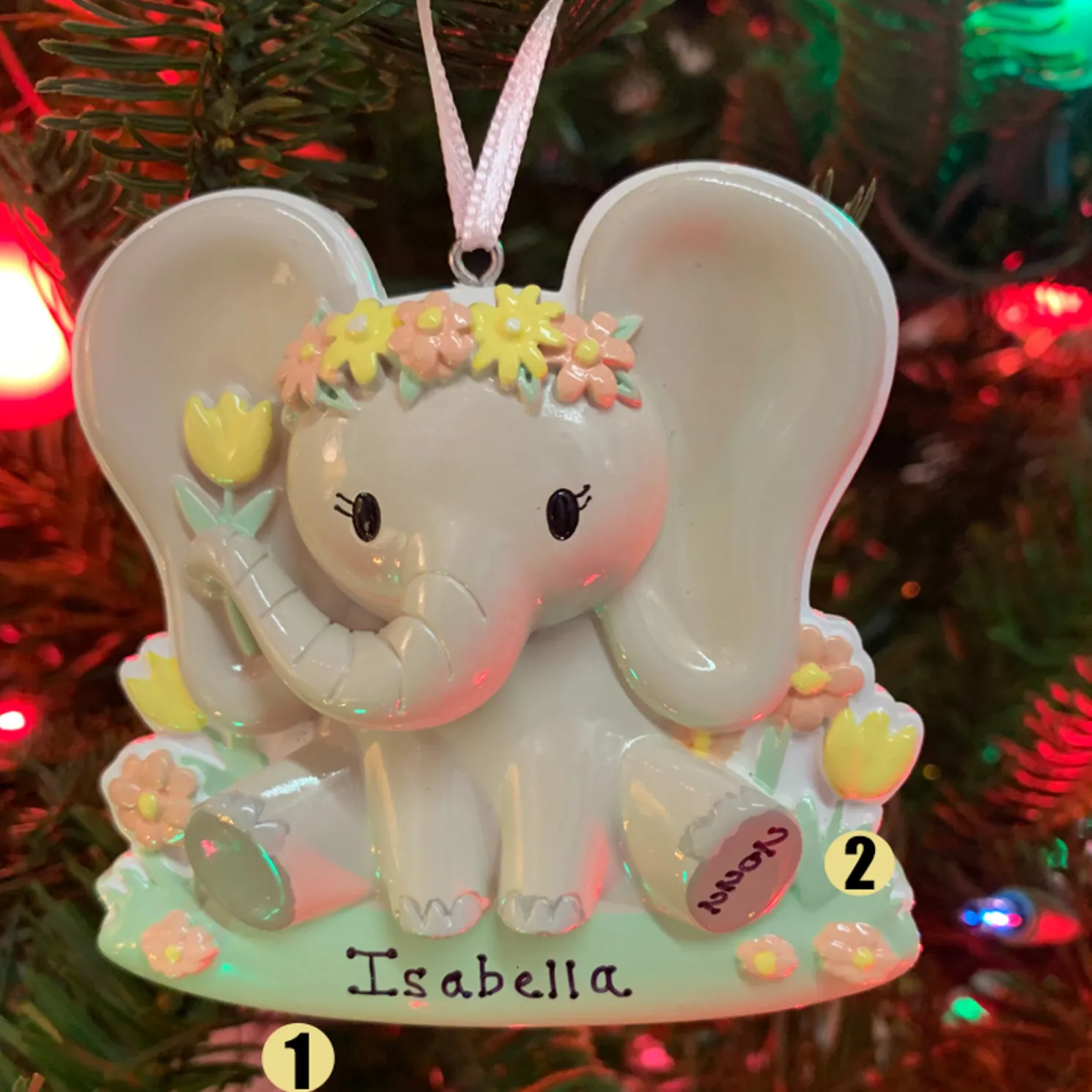 Girl Baby Elephant Personalized Christmas Ornament OR2361-F