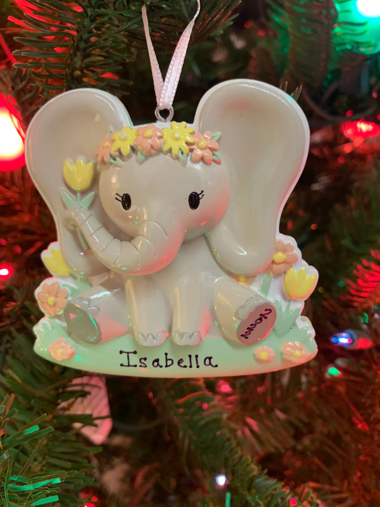 Girl Baby Elephant Personalized Christmas Ornament OR2361-F