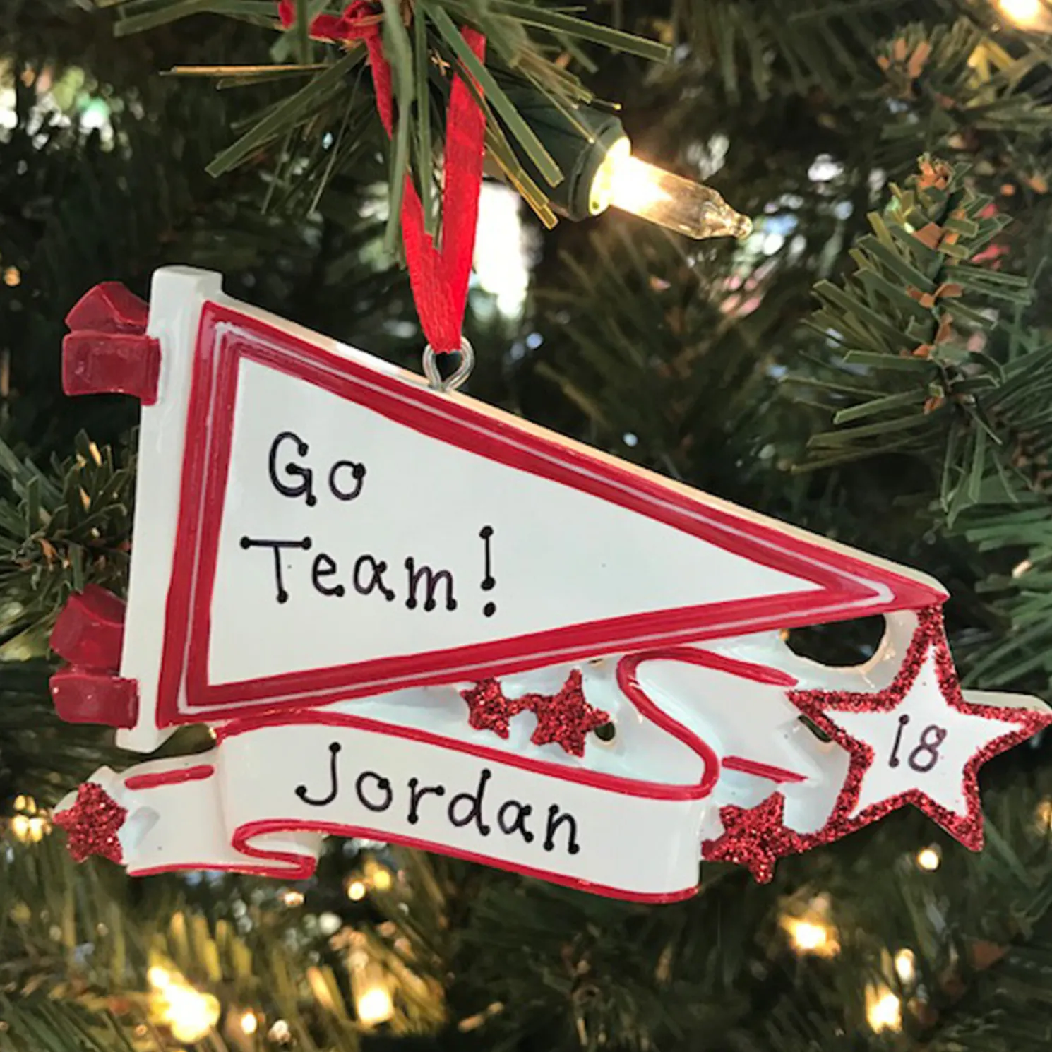 Glittered Red Sports Pennant Personalized Christmas Ornament OR1558-RD