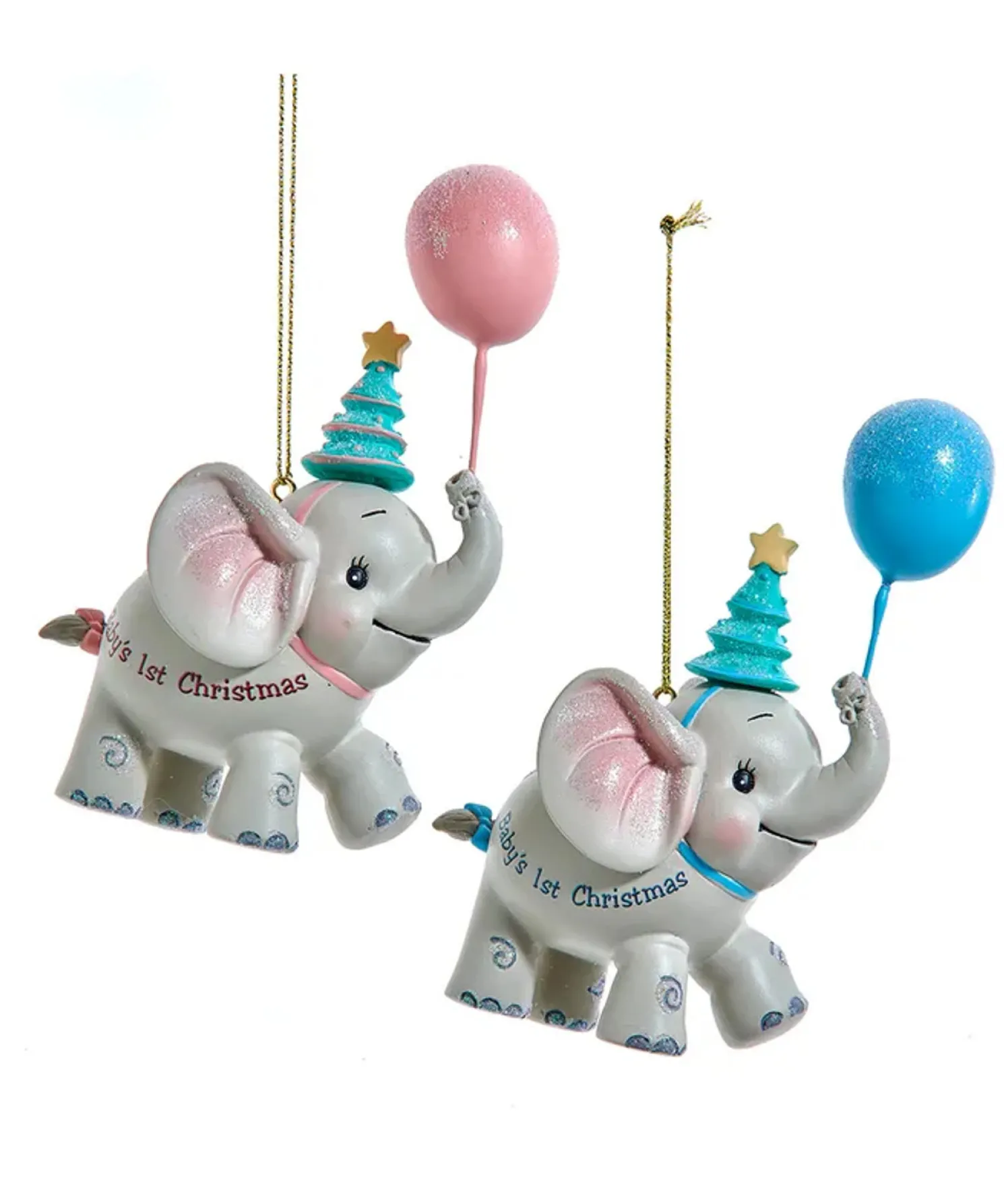 Kurt Adler 4.5" Baby's 1st Christmas Elephant With Balloon Christmas Ornament TD1794