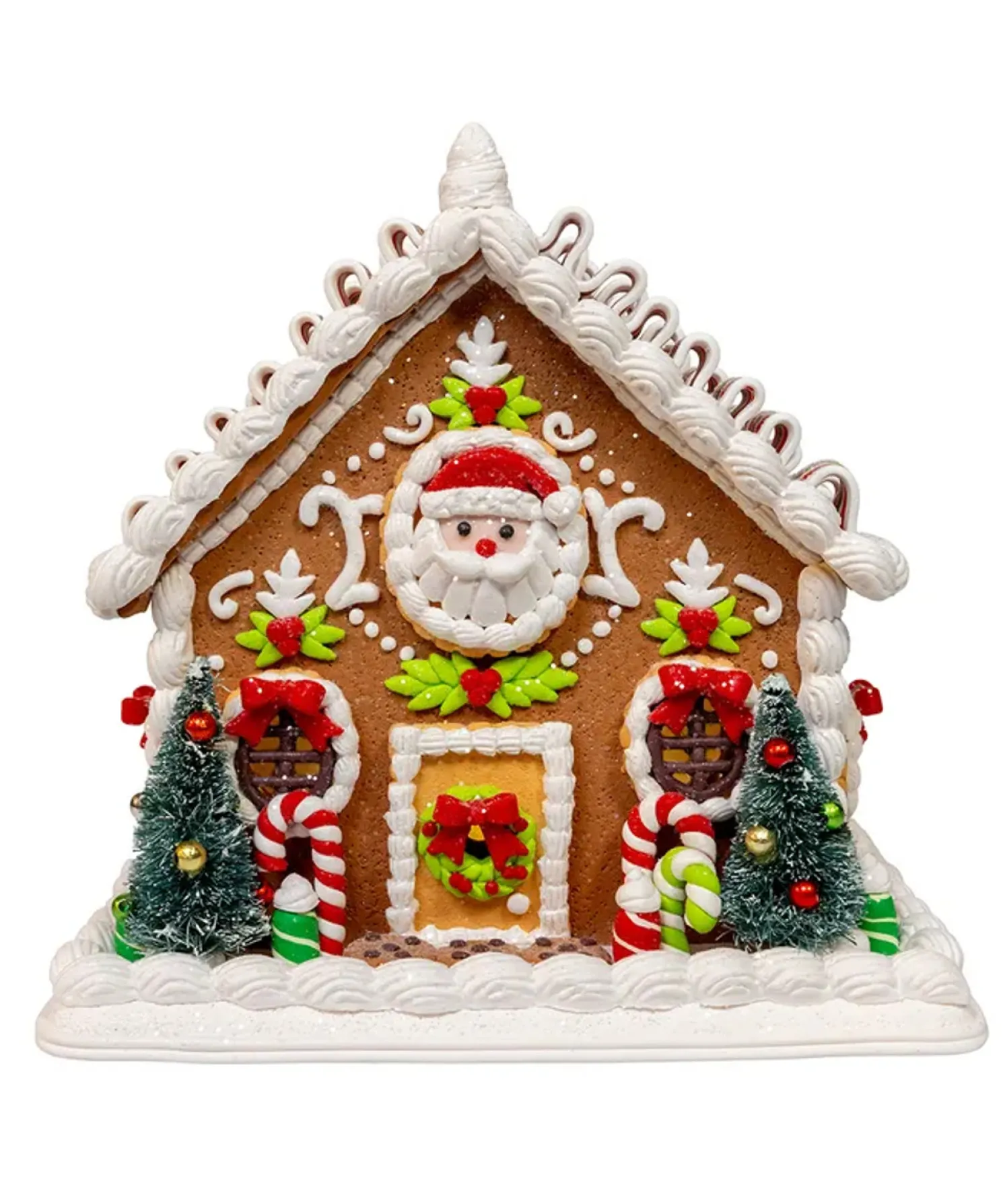 Kurt Adler 9" Battery Operated Gingerbread House With Santa & Ribbon Candy Roof Christmas Decoration GBJ0059