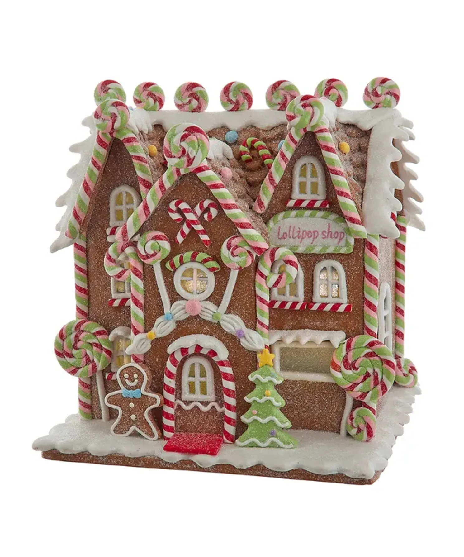 Kurt Adler 8" Battery Operated LED Lighted Gingerbread Lollipop Shop JEL1416