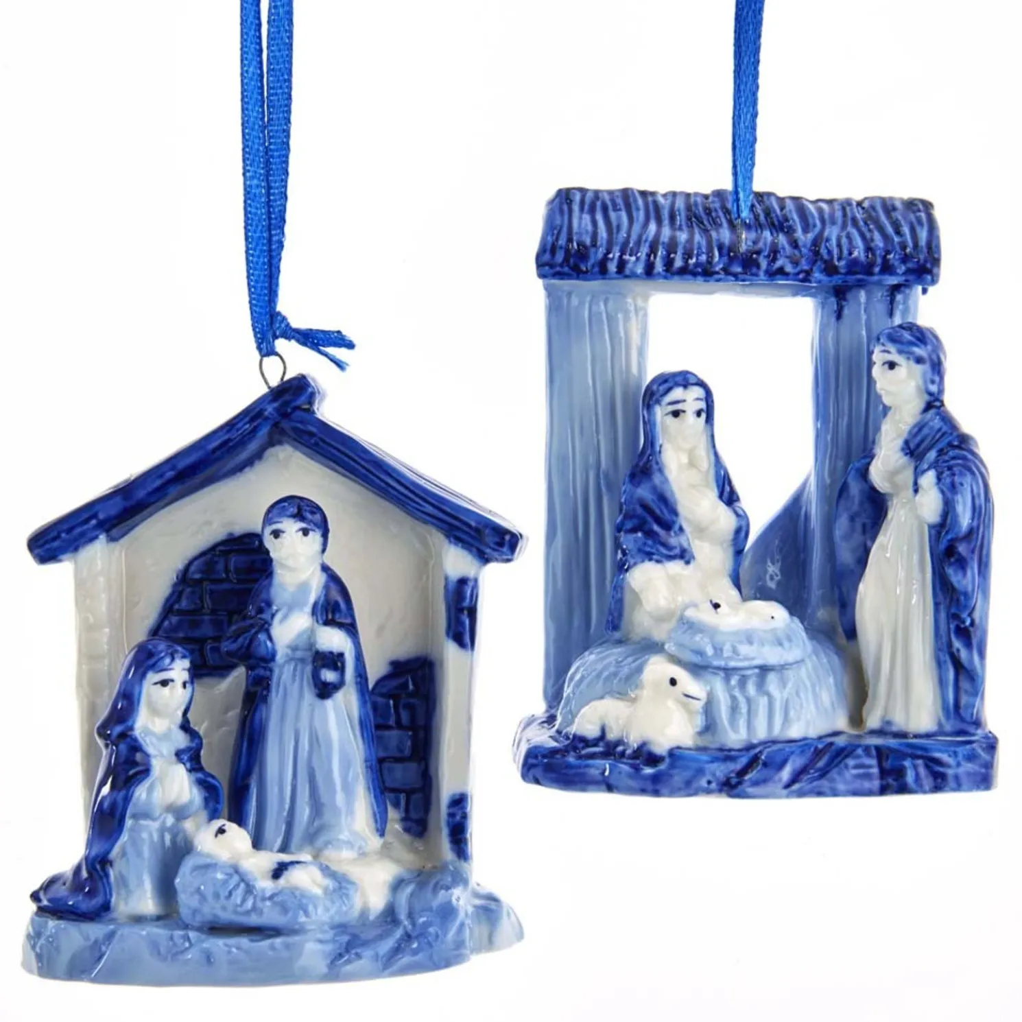 Kurt Adler 3" Blue Delft Porcelain Manger Christmas Ornament J7428