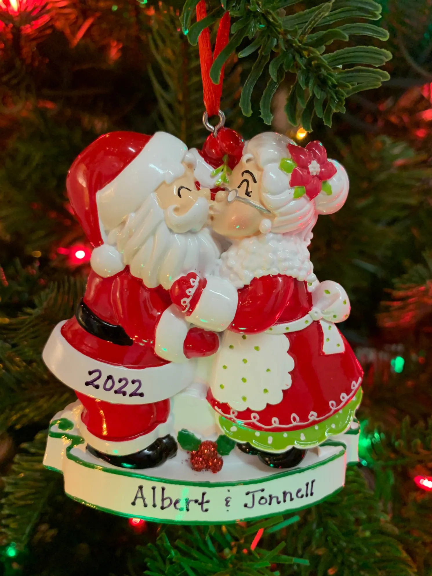 Mr. and Mrs. Claus Kissing Personalized Christmas Ornament OR2391