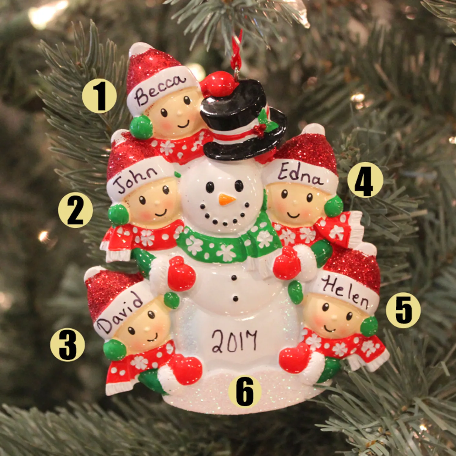 Personalized Christmas Ornament Family of 5 Building a Snowman OR1367-5