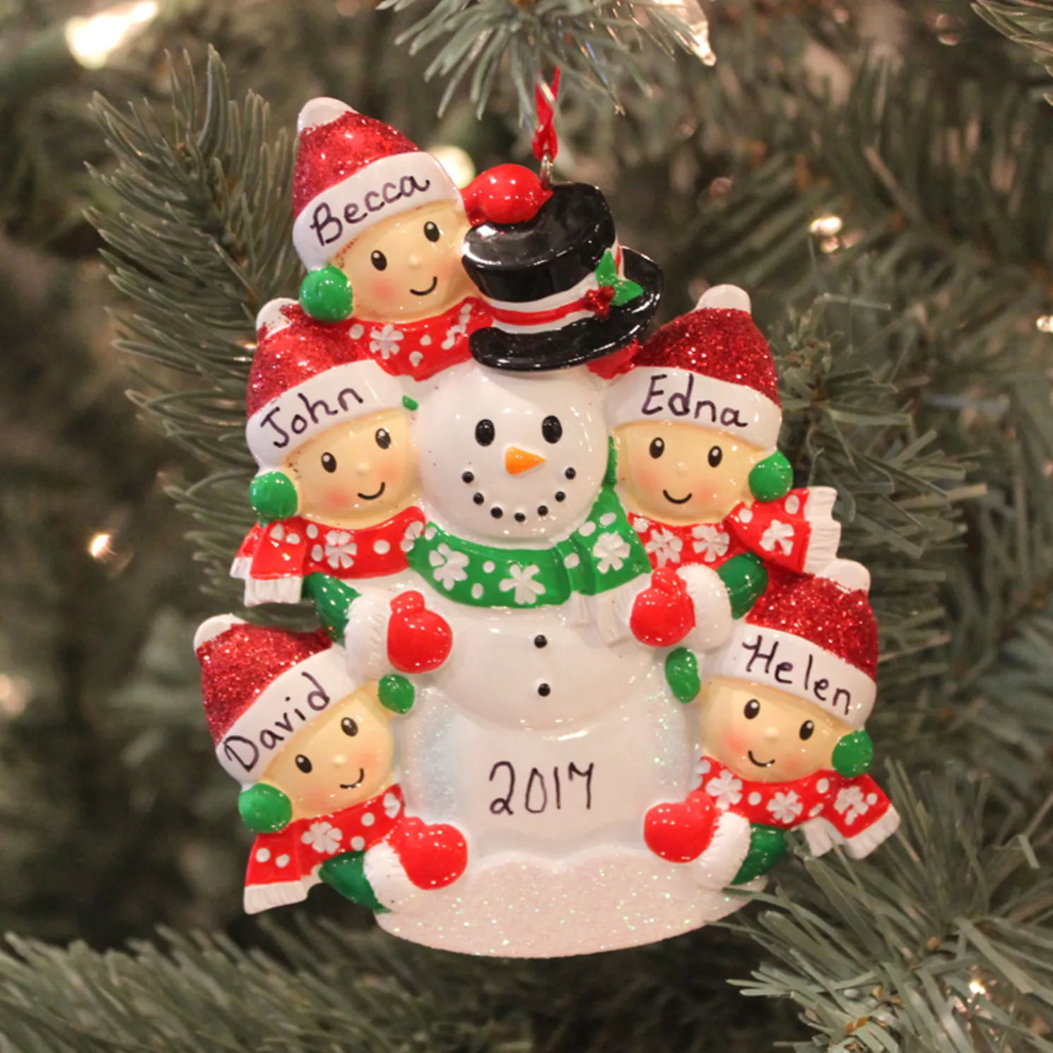 Personalized Christmas Ornament Family of 5 Building a Snowman OR1367-5