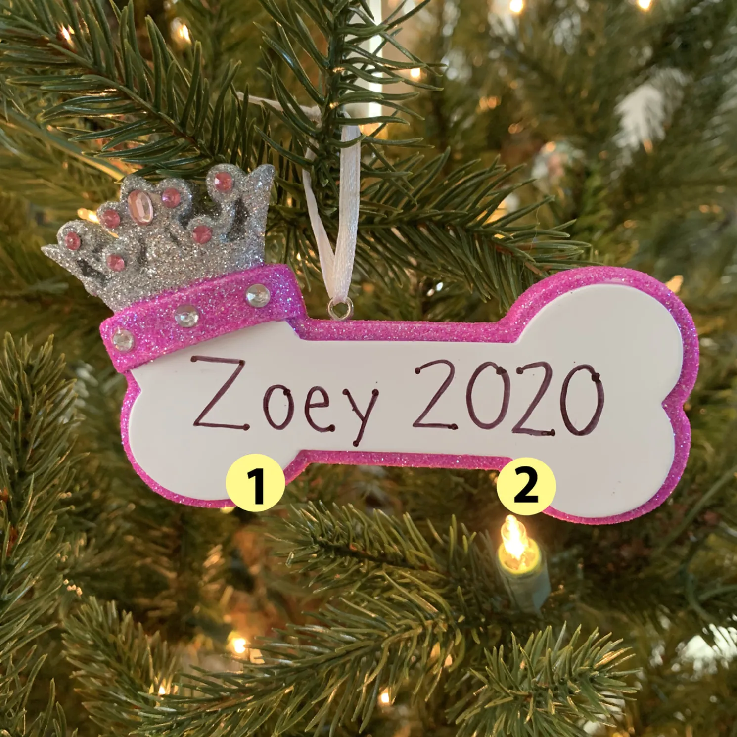 Pink Dog Bone with Princess Crown Personalized Christmas Ornament