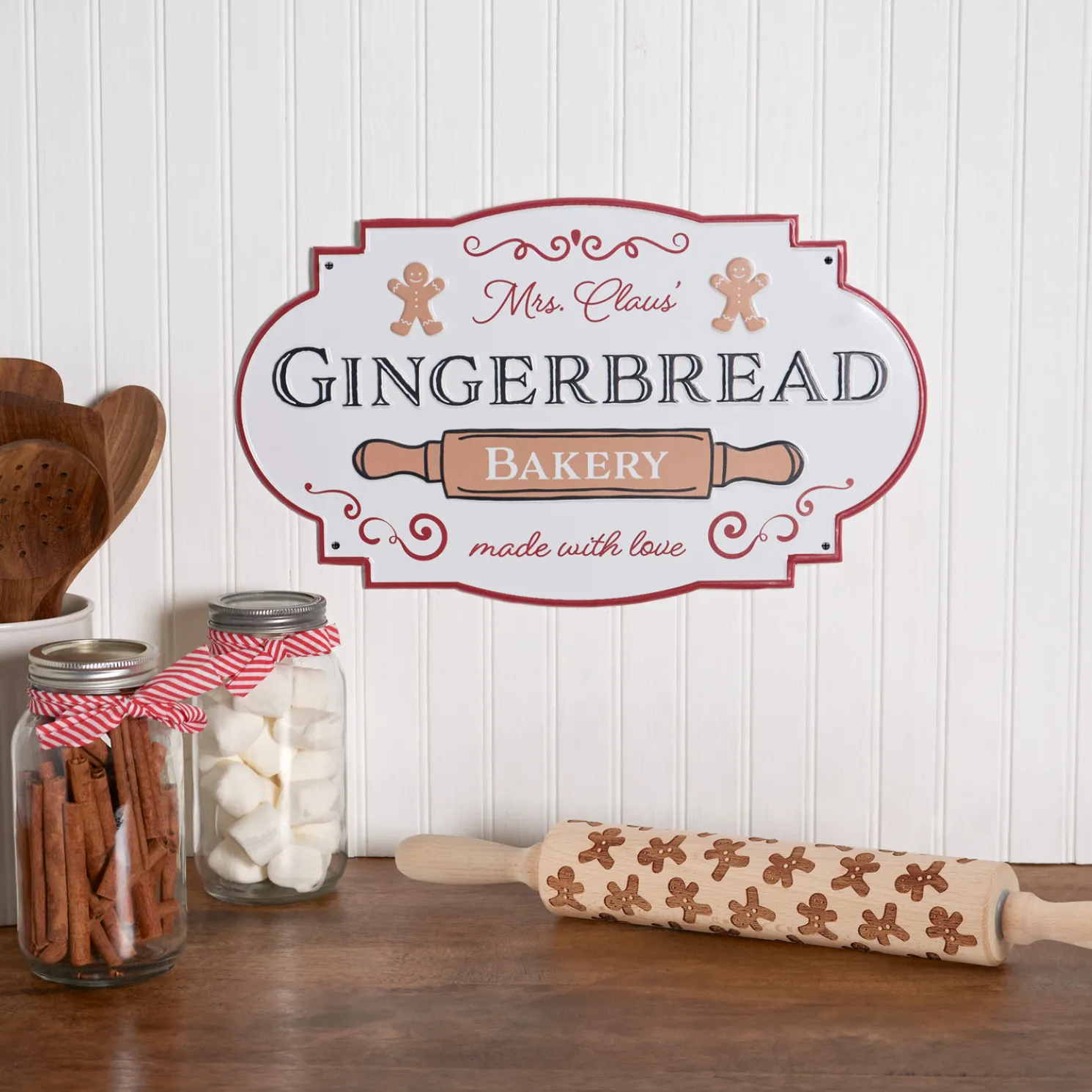 Primitives By Kathy 17" Mrs. Claus Gingerbread Bakery Metal Christmas Sign 119010