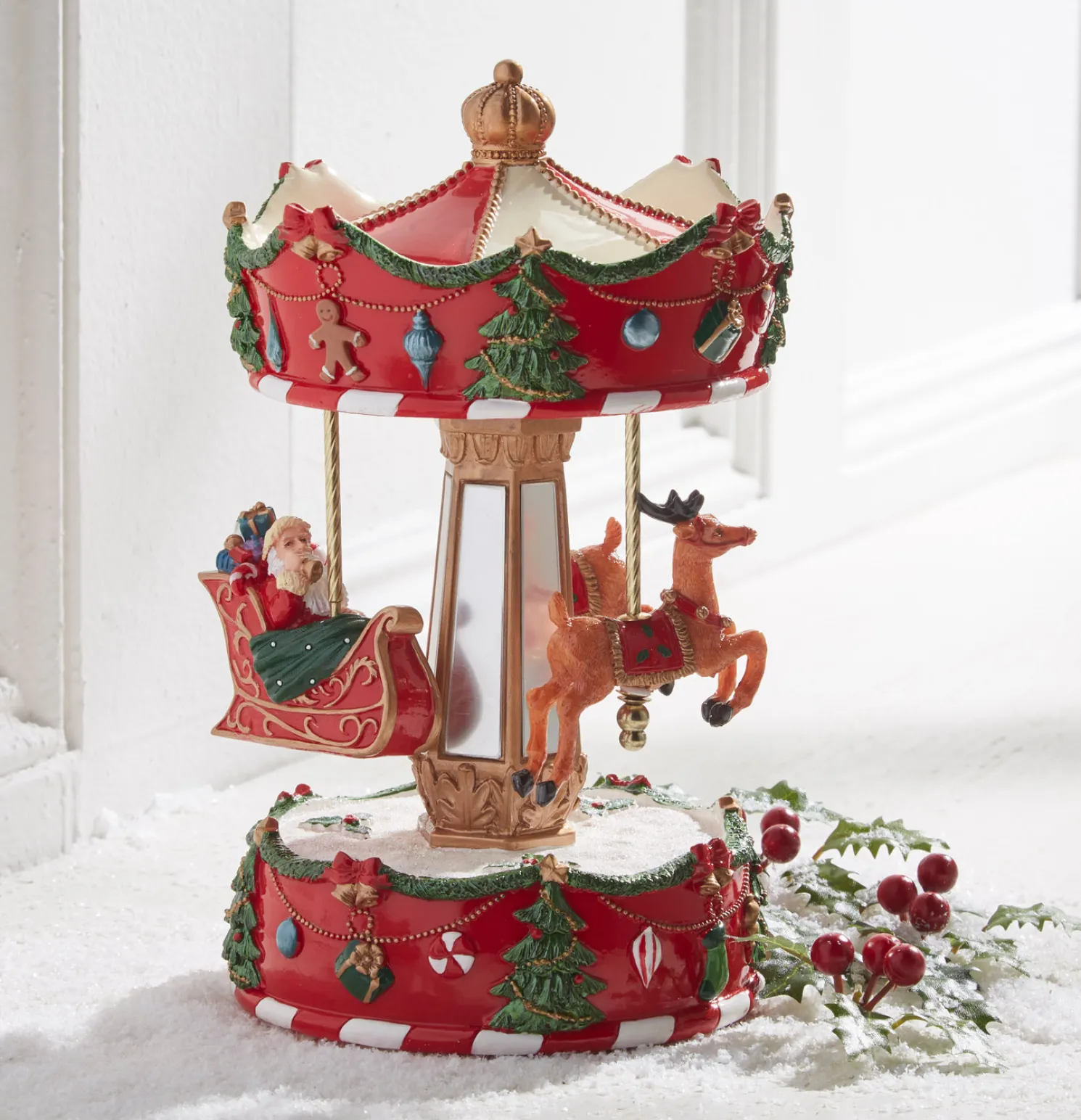 Raz 8.5" Animated Musical Santa's Sleigh Carousel Christmas Decoration 4471351