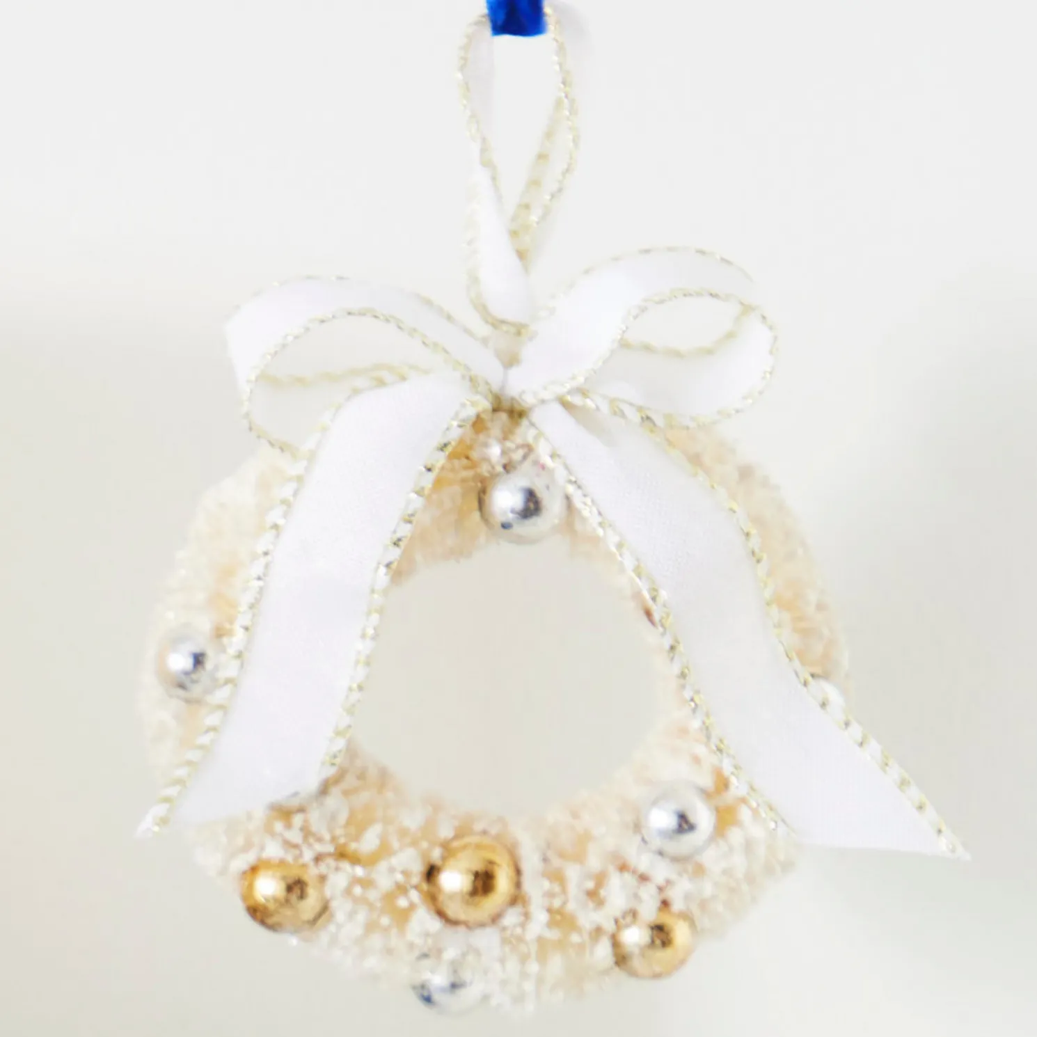 Raz 5.5" Bottle Brush Ivory and Gold Wreath Christmas Ornament 4319150