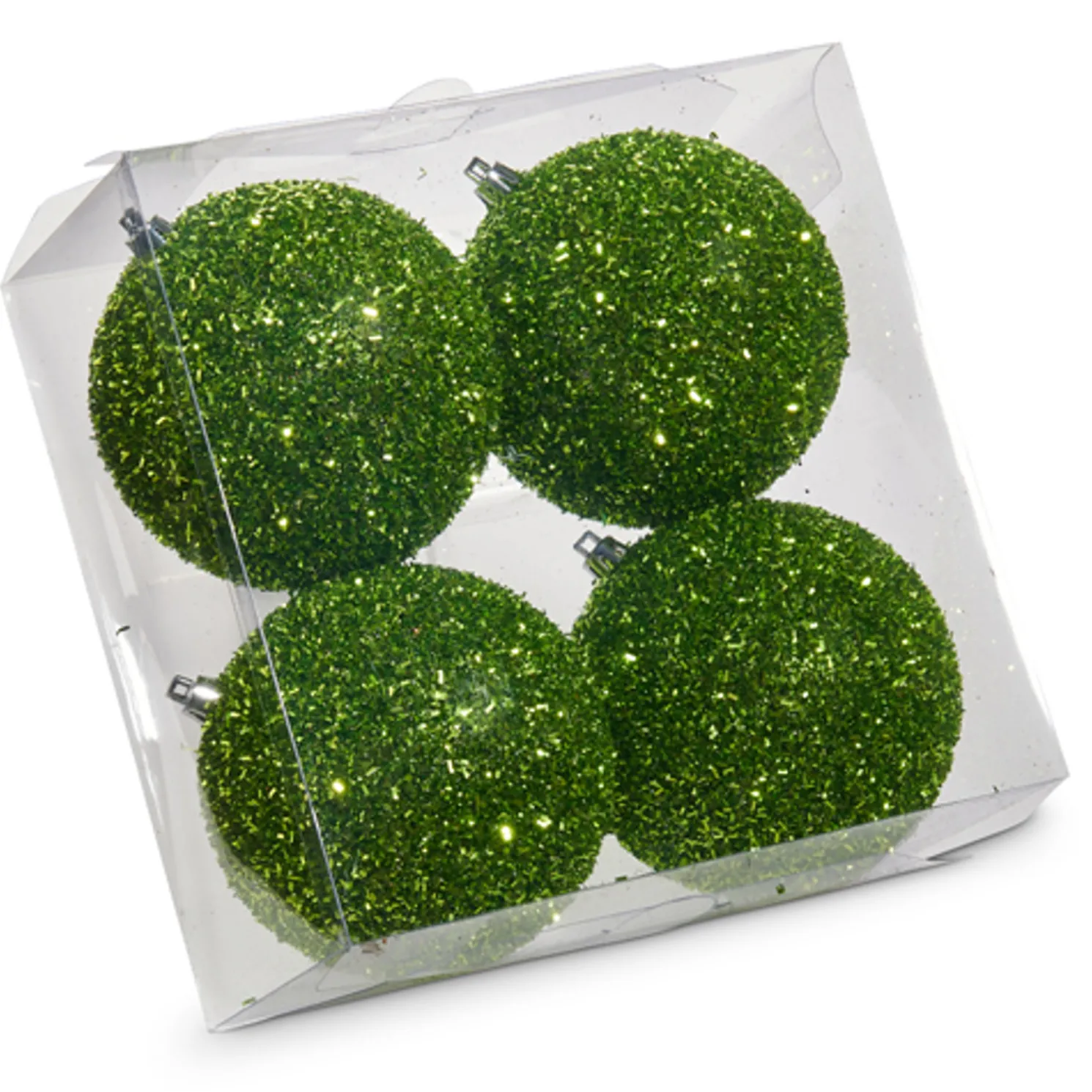 Raz 4" Box of 4 Green Glittered Ball Christmas Ornament 4533502