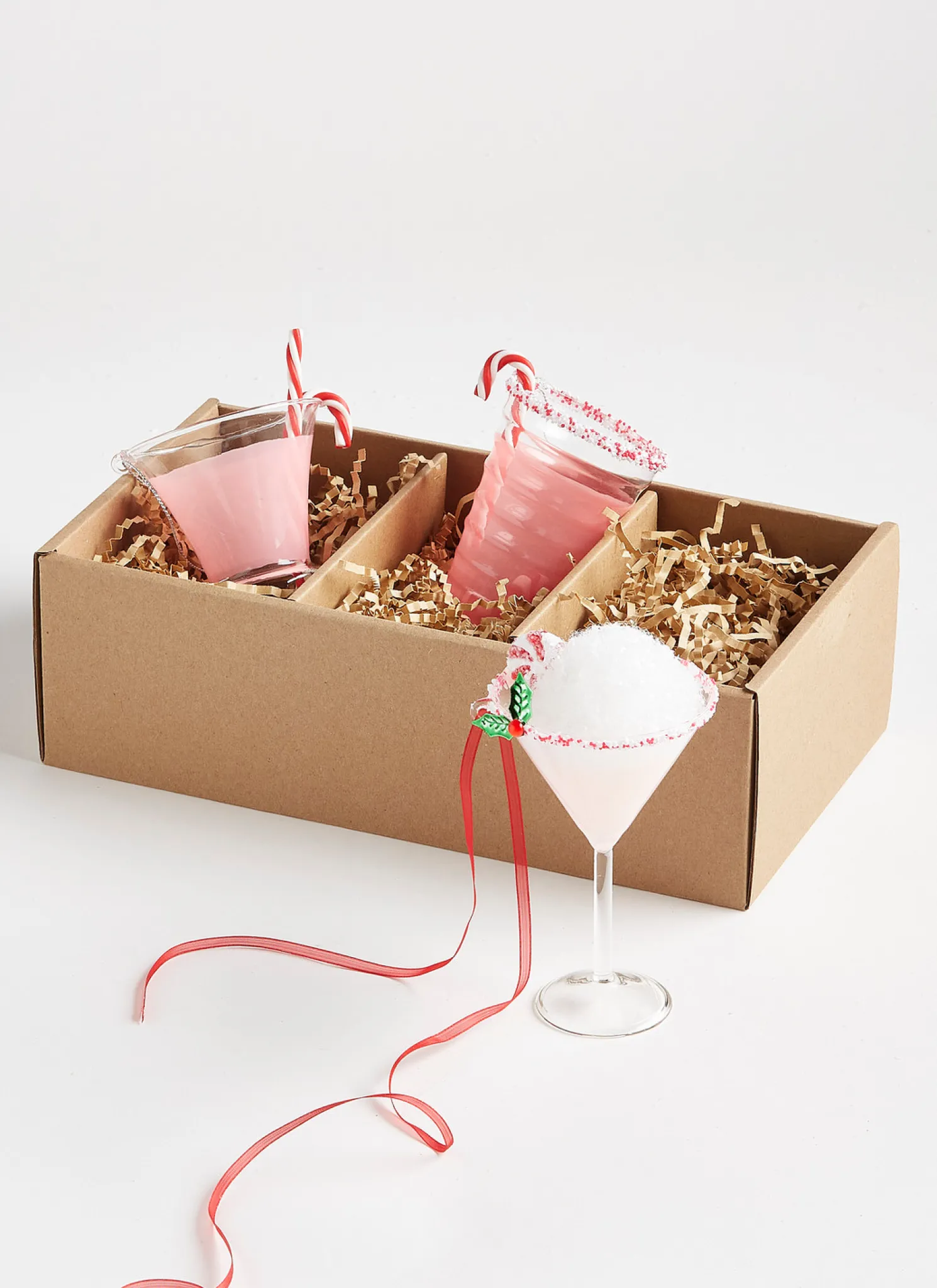 Raz 5.25" Box of 3 Peppermint Cocktail Glass Christmas Ornaments 4320914