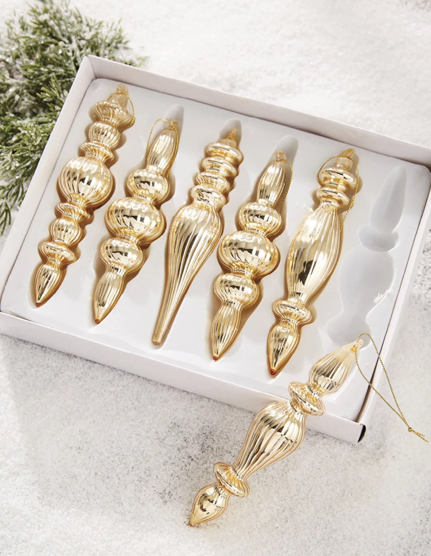 Raz 6.5" Box of Gold Finial Glass Christmas Ornaments 4122829