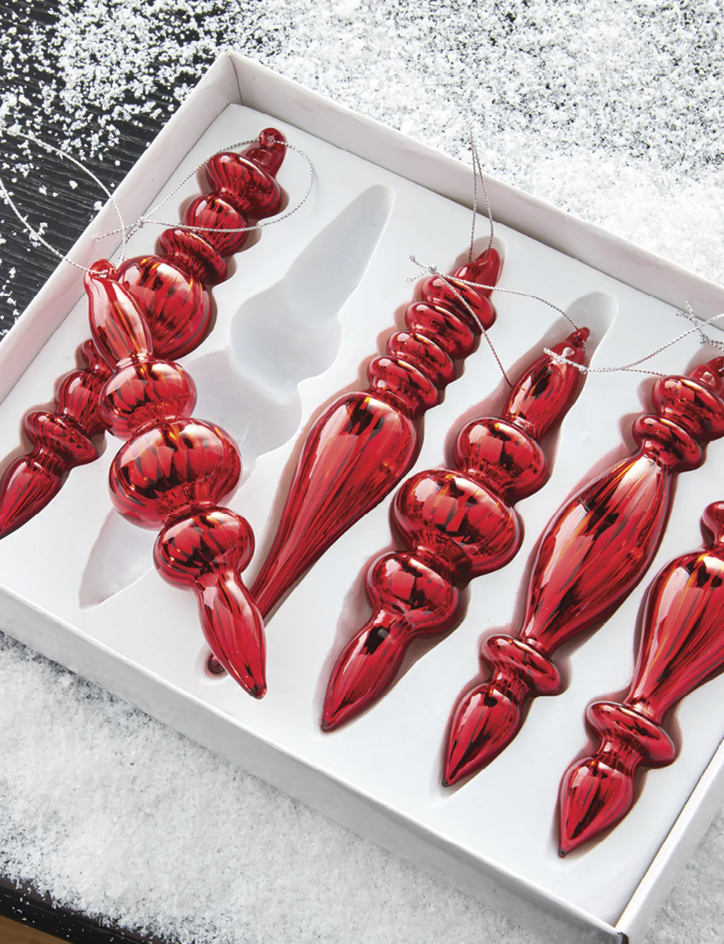 Raz 6.5" Box of Red Finial Glass Christmas Ornaments 4122819