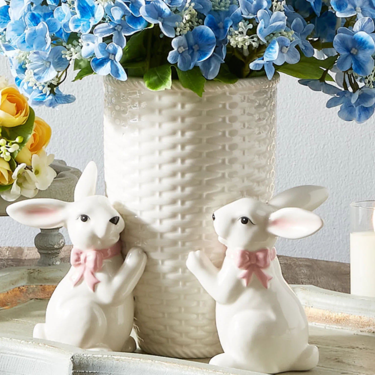 Raz 10.25" Bunnies with Basketweave Pattern Easter Vase 4409806