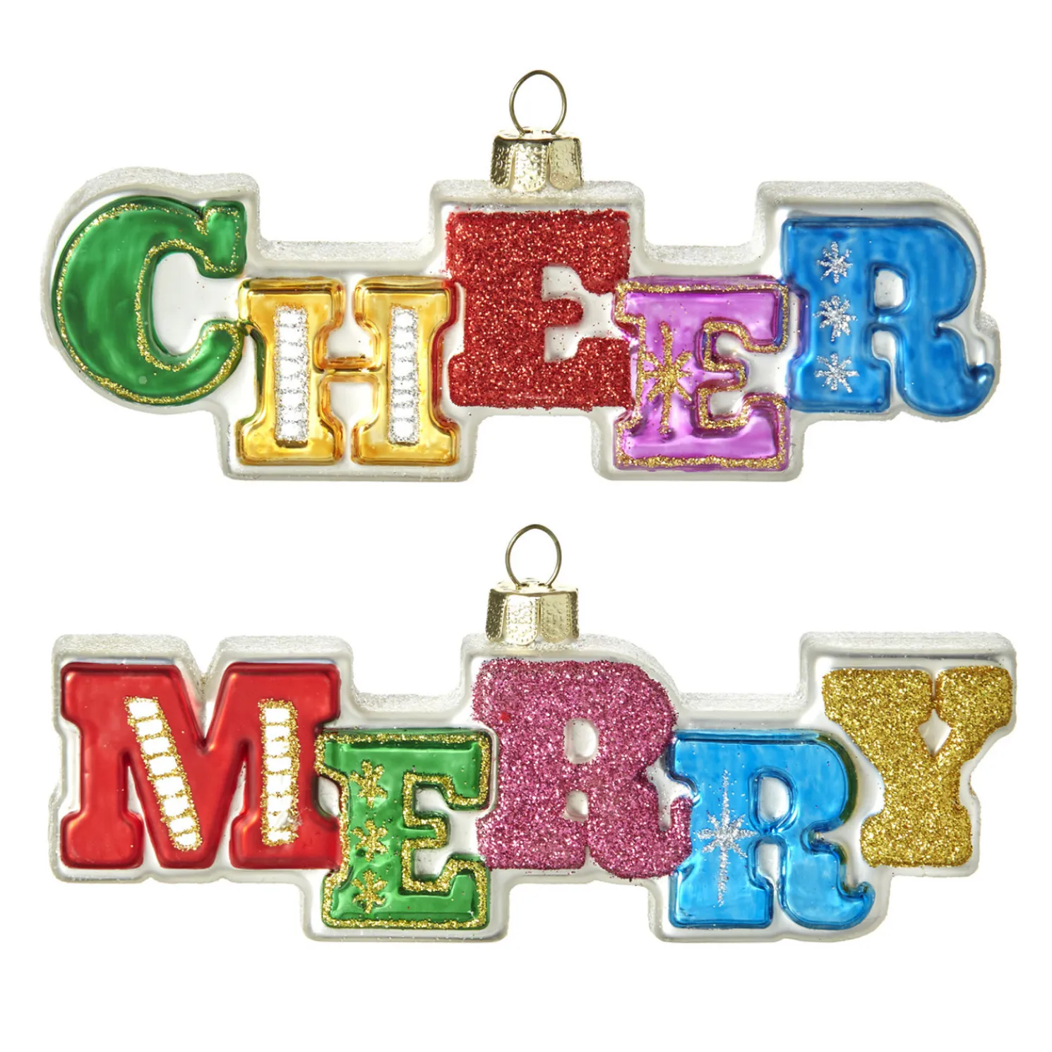 Raz 5.5" Colorful Cheer or Merry Glass Christmas Ornament 4152856