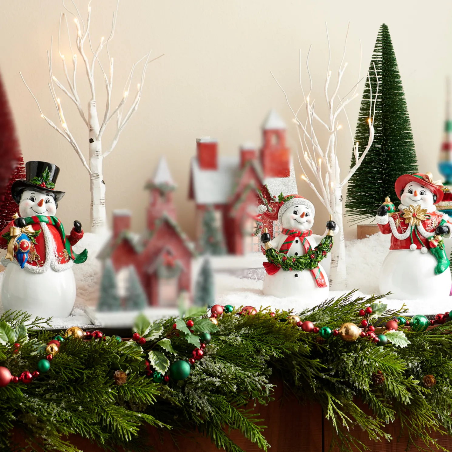 Raz 10" Festive Snowman Family Christmas Figure 4512149