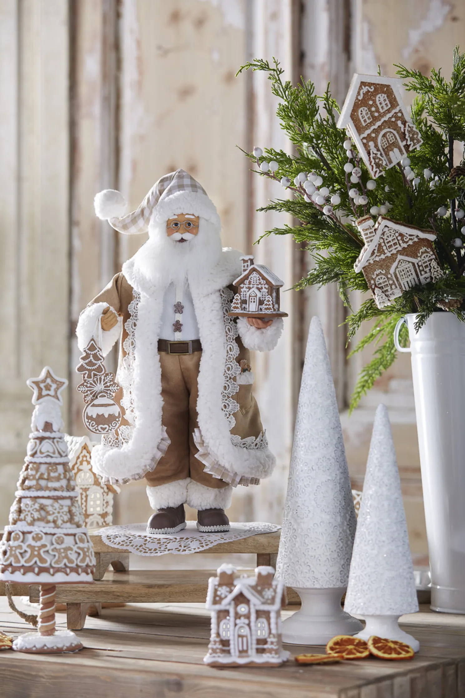 Raz 18" Gingham Gingerbread Christmas Santa Figure 4415585