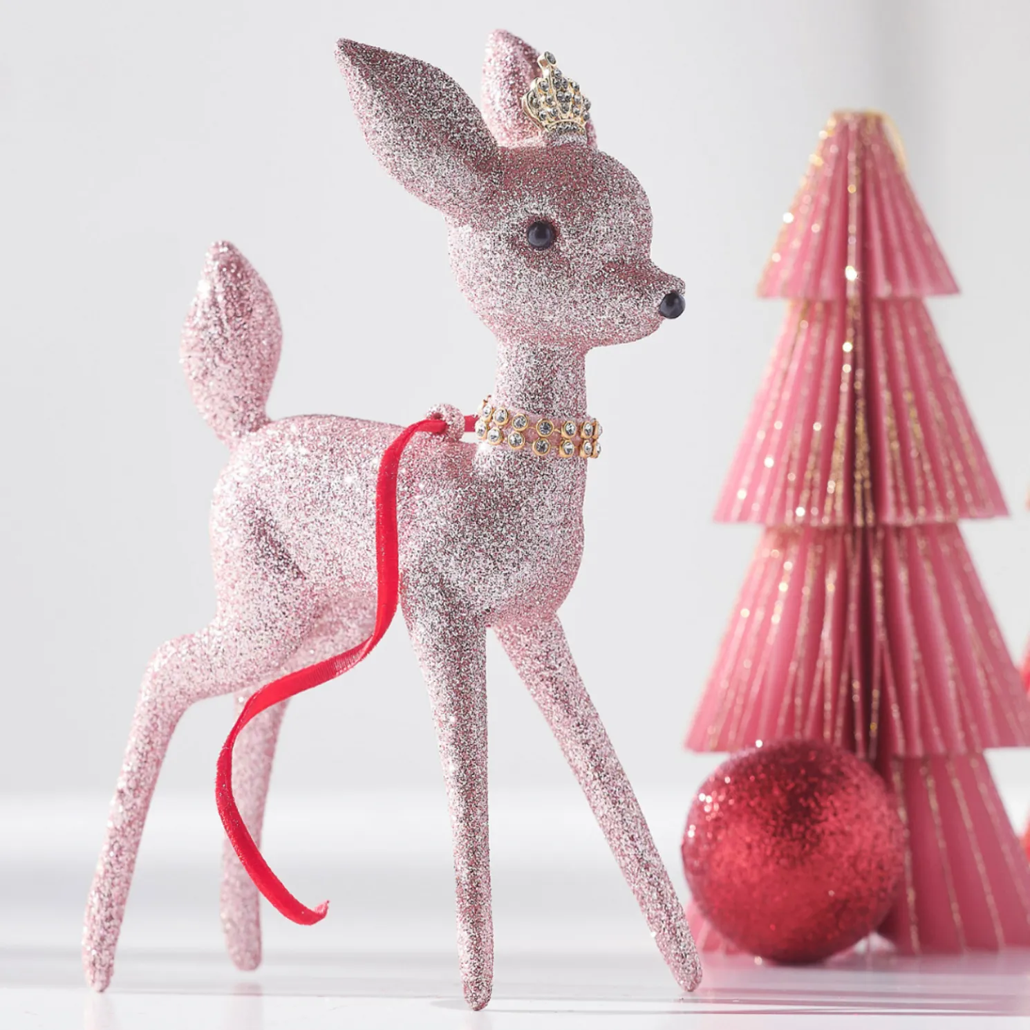Raz 6.5" Glittered Pink Deer Vintage Inspired Christmas Ornament 4438864