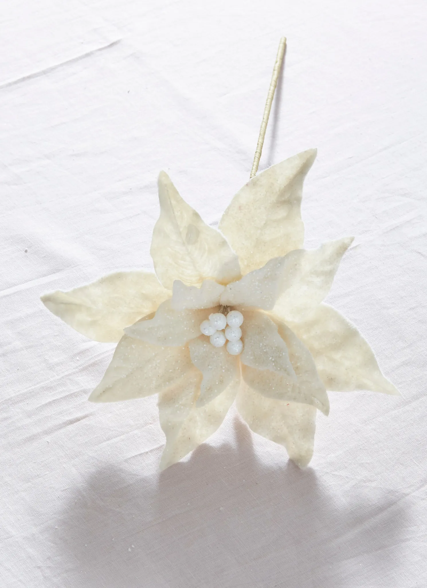 Raz 19.5" Glittered White Poinsettia Christmas Pick F4306668