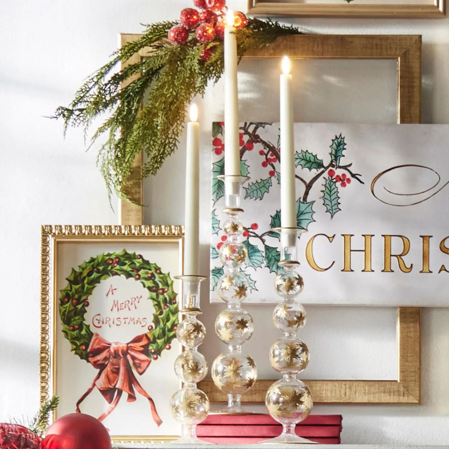 Raz 14.25" Gold Etched Snowflake Glass Christmas Candle Sticks Set of 3 4424628