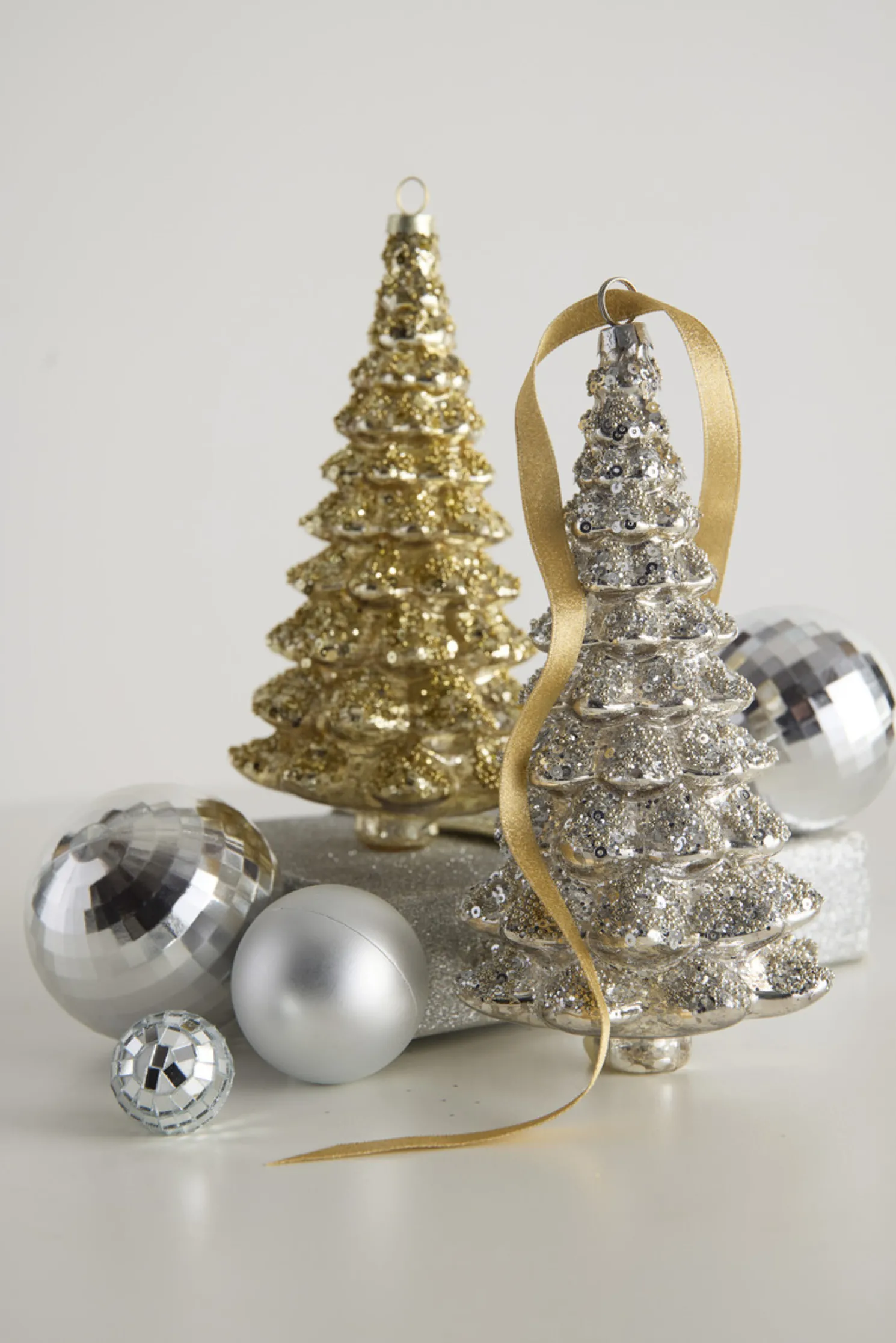 Raz 7" Gold or Silver Sequin Glitter Tree Glass Christmas Ornament