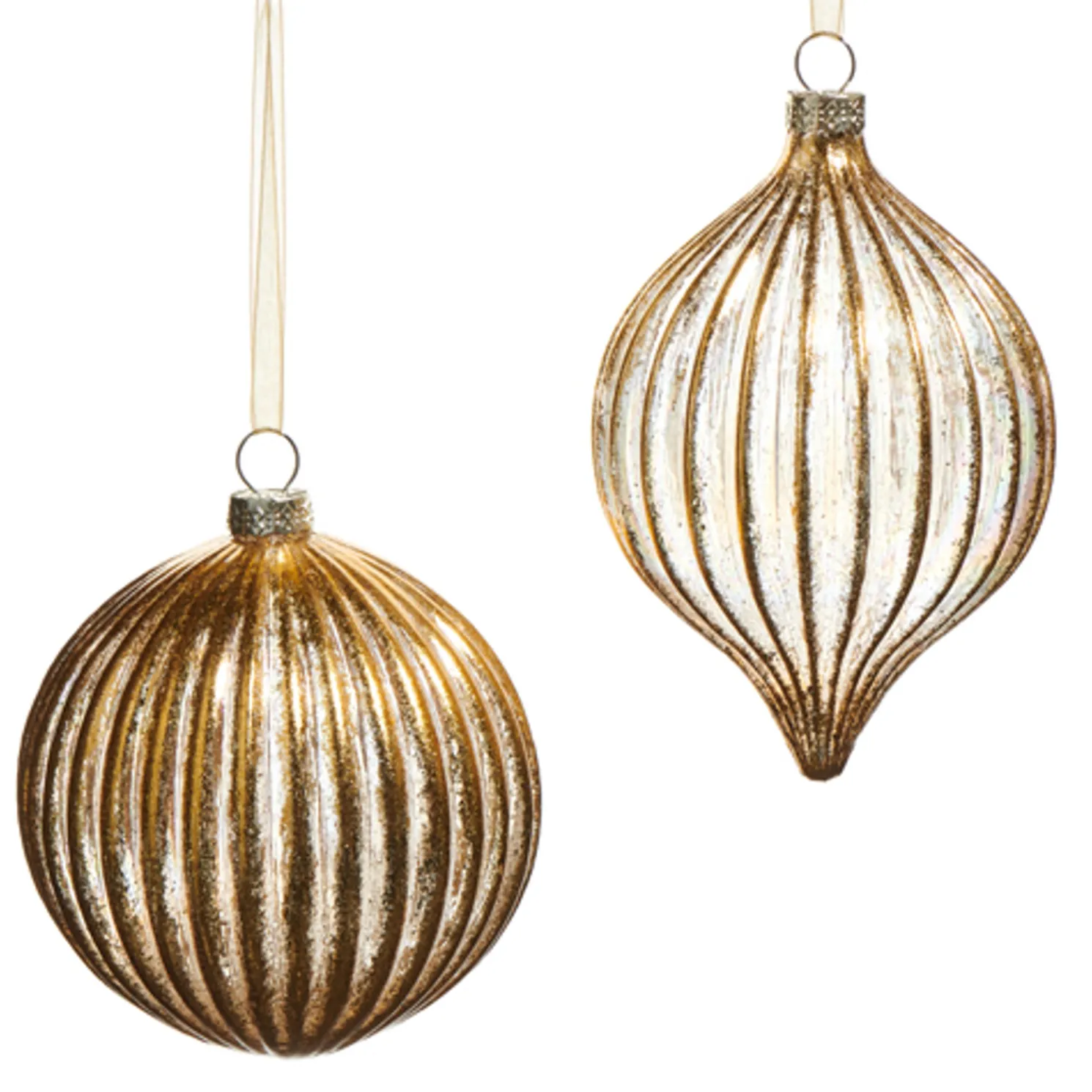 Raz 4" Gold Ribbed Glass Christmas Ornament 4524535