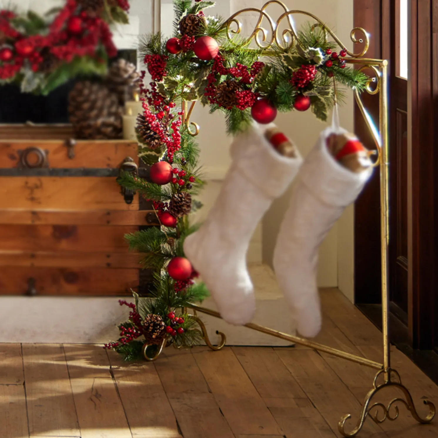 Raz 42.5" Gold Scrollwork Stocking Holder Stand 4317036