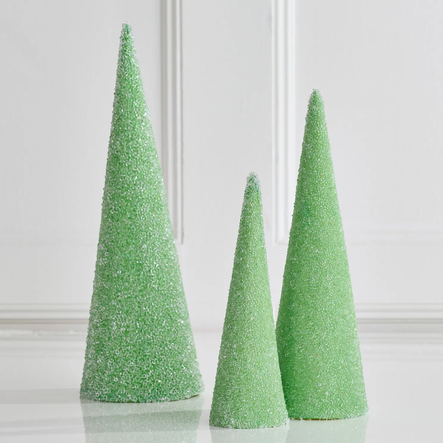 Raz 18.5" Green Glittered Cone Trees Christmas Decoration 4554036