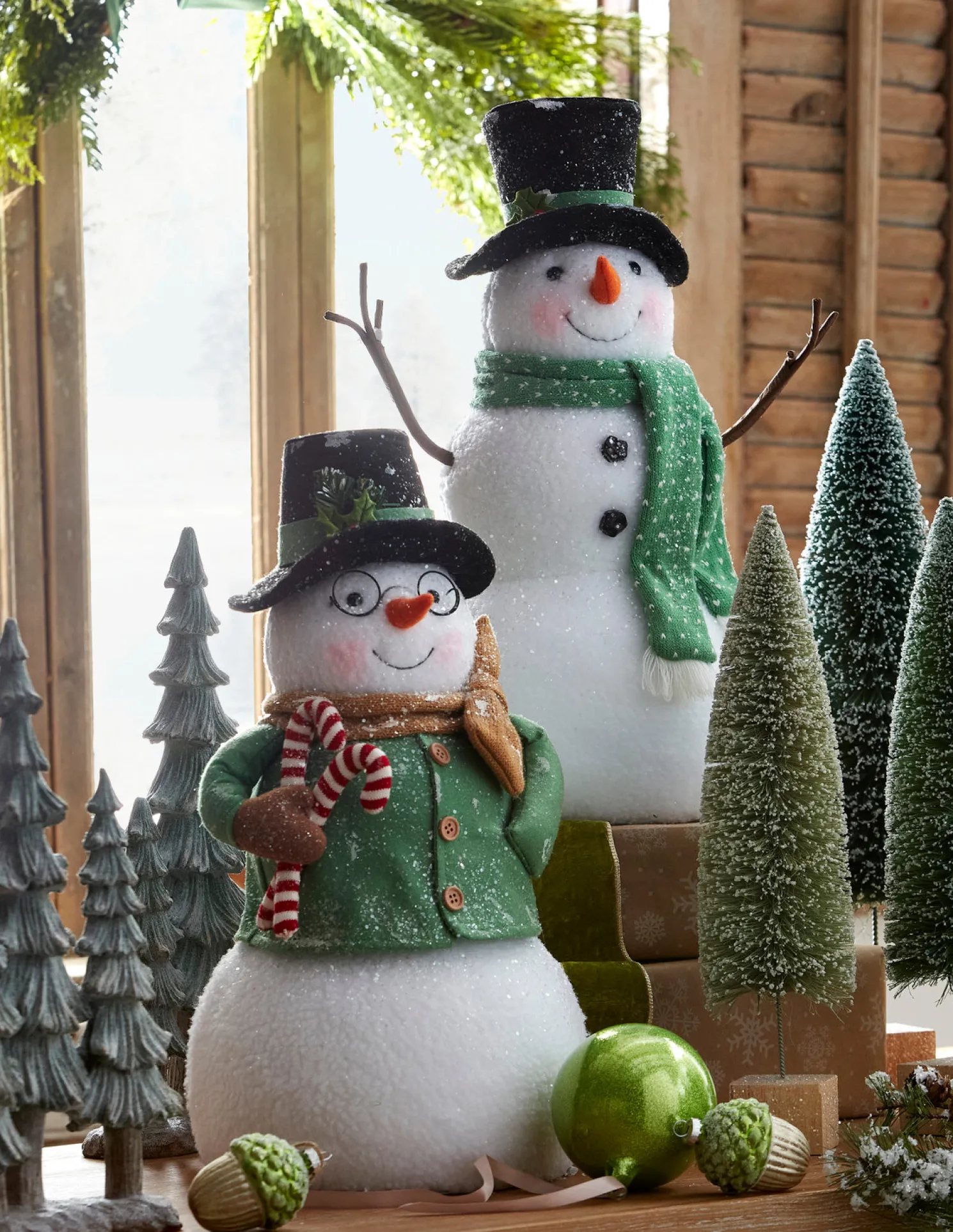 Raz 18.5" Green Woodland Large Snowman Christmas Figure 4516468