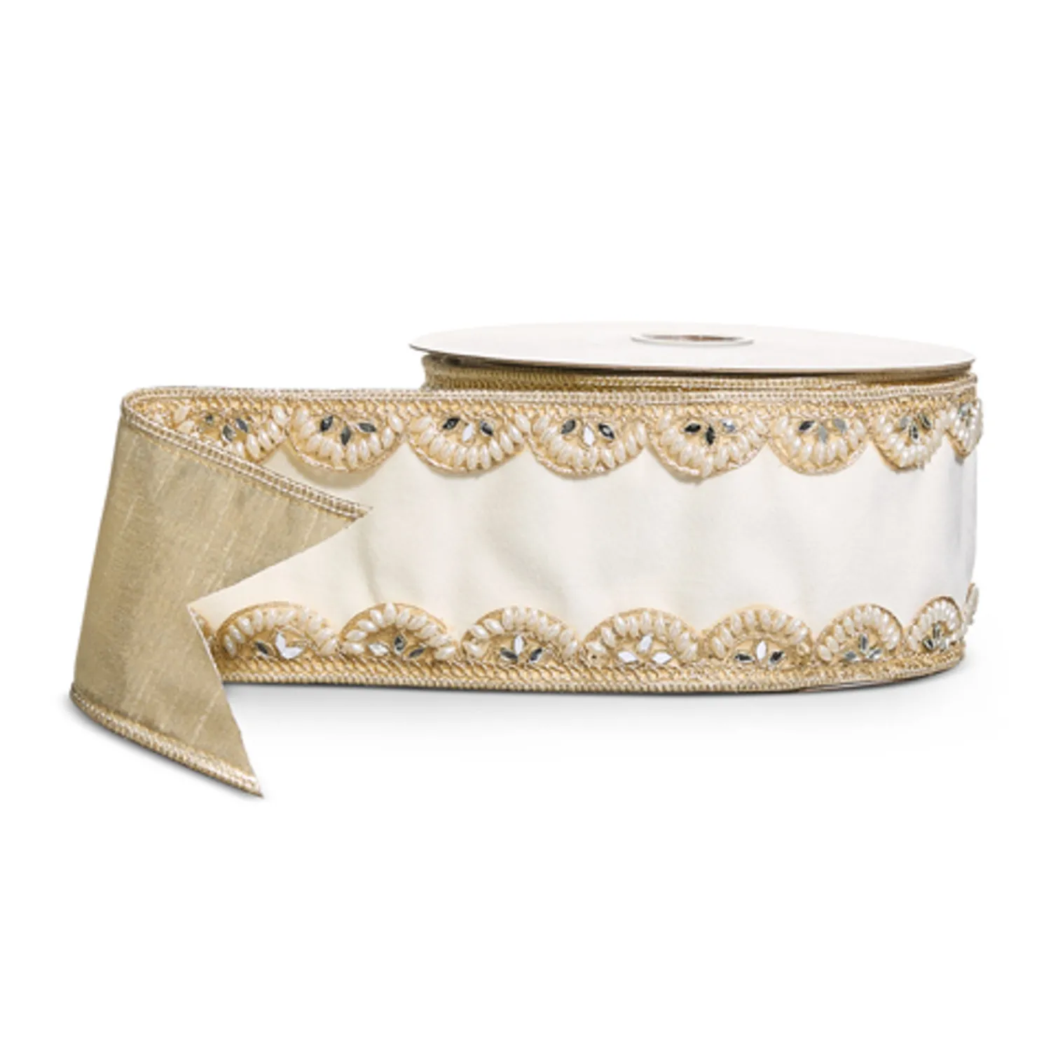 Raz 4" Ivory Velvet Beaded Wired Christmas Ribbon R4527797